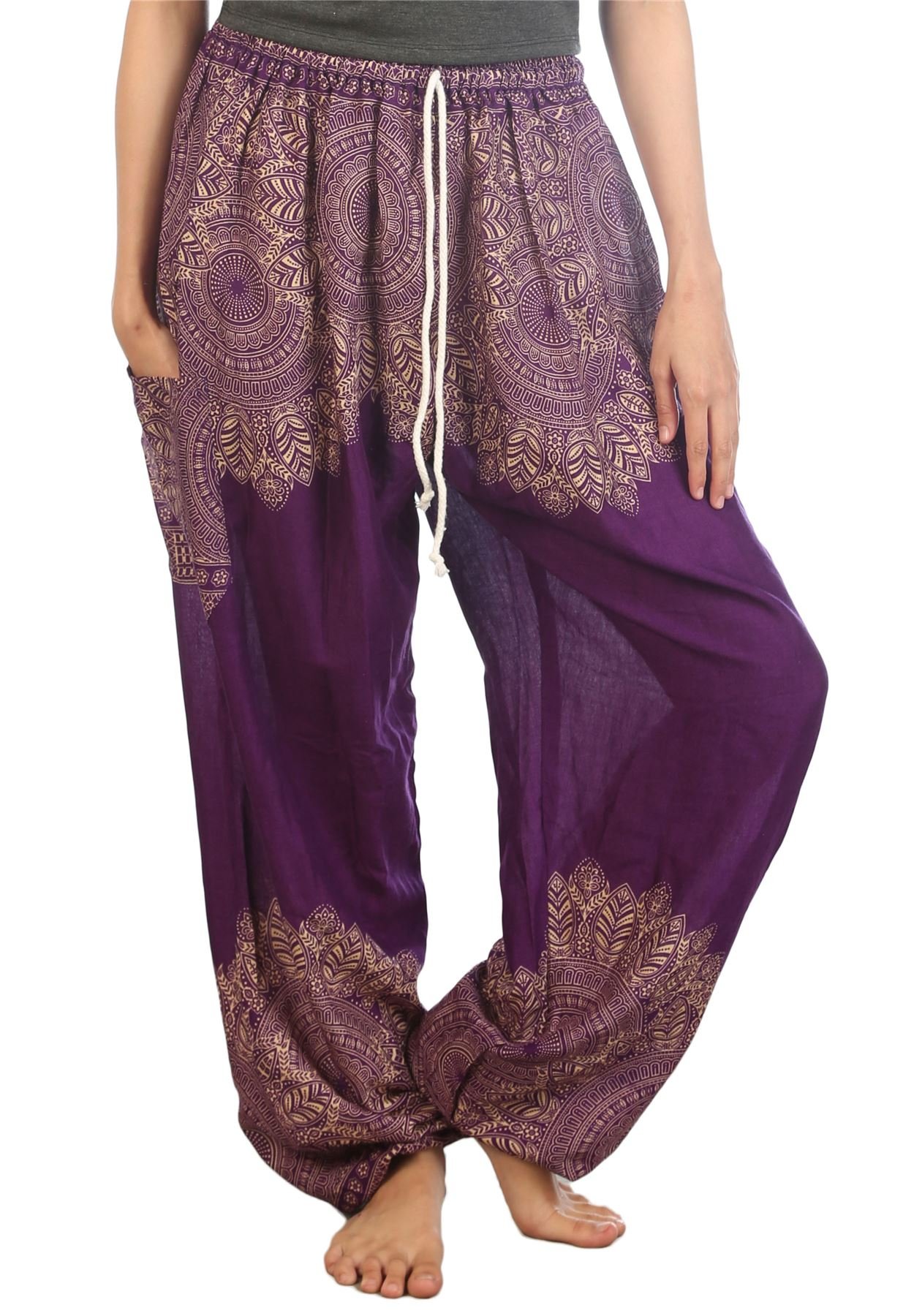 Lofbaz Women's Peacock 2 Drawstring Harem Boho Pants Purple 4XL