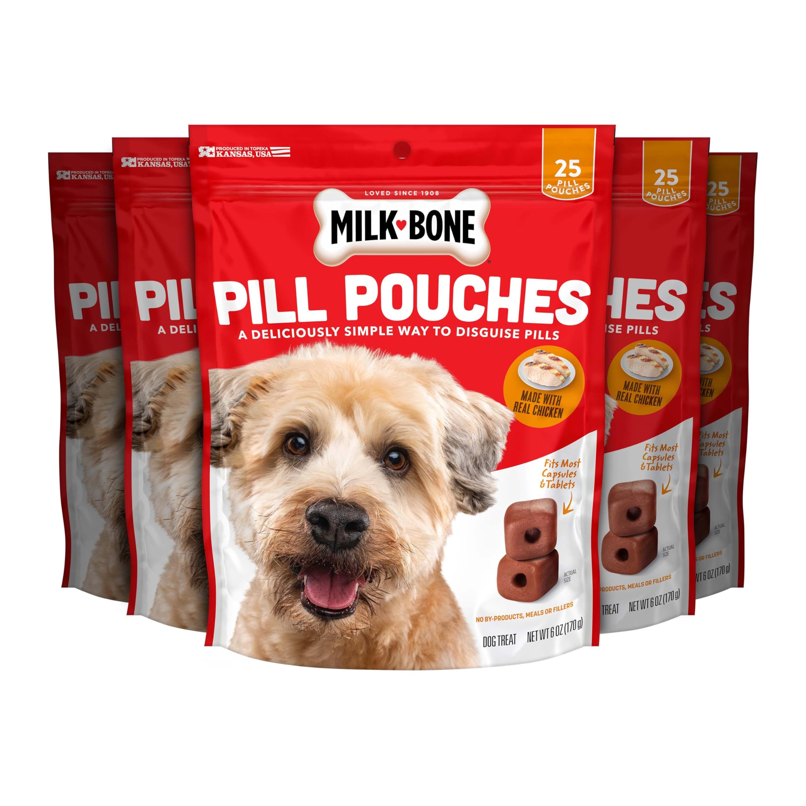 Milk-Bone Pill Pouches with Real Chicken Dog Treats, 6 Ounce Bag (Pack of 5)
