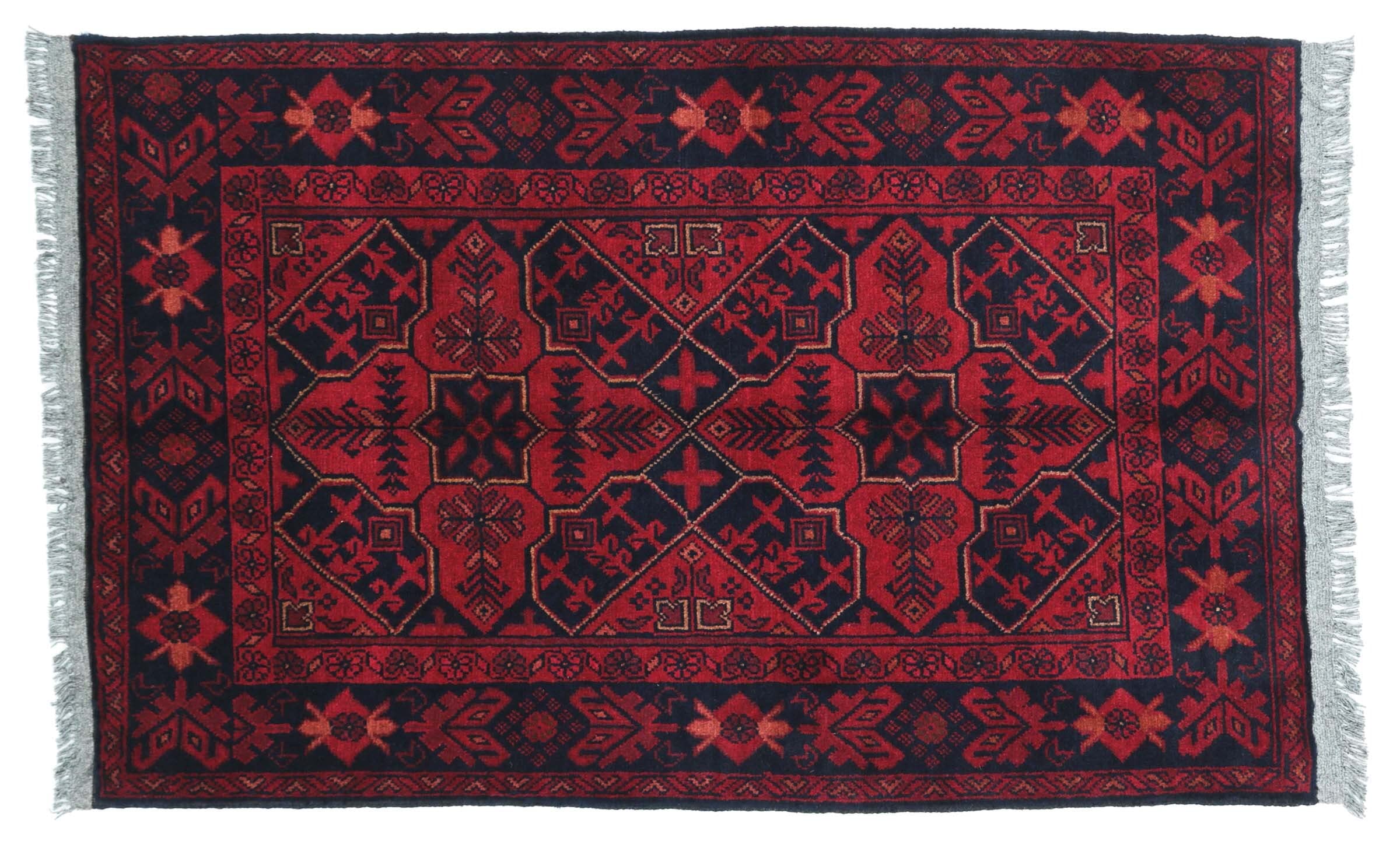 Tapis afghan Khal Mohammadi tissé main en laine marron géométrique