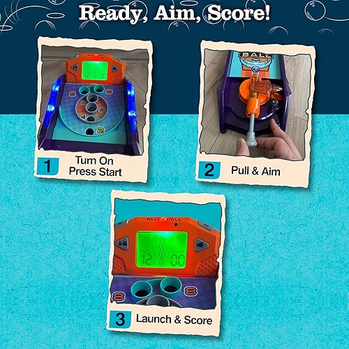 Miniatura 8 de Juego de Bola de Callejón — Juego de Mesa Electrónico de Rodar y Puntuar, Puntuación Automática con Luces y Sonido, Lanzador con Manija — 1-2