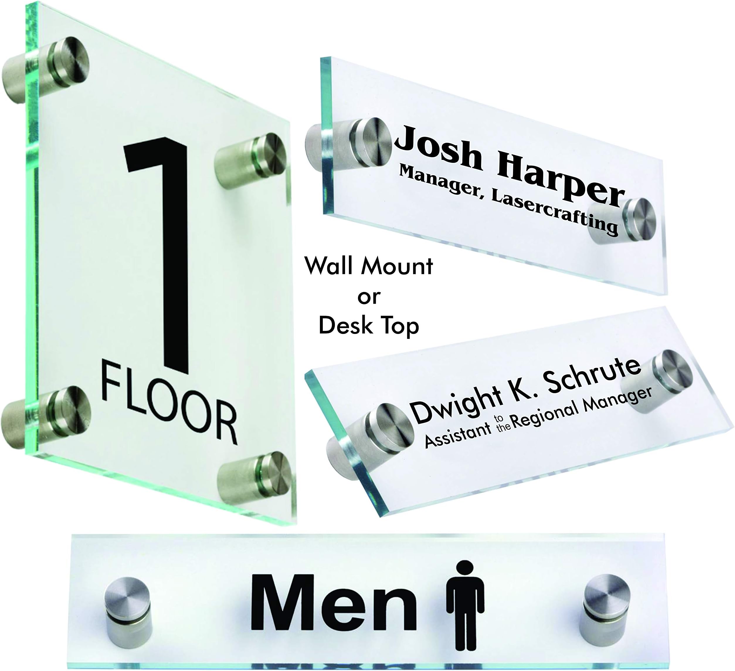 Name Plate/Standoff Office Wall Sign - Select Rounded or Square Top (2x8 Standoff)