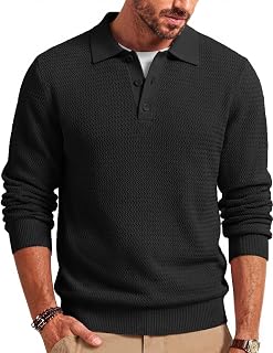 COOFANDY Men's Sweater Long Sleeve Knitted Polo Textured Casual Pullover