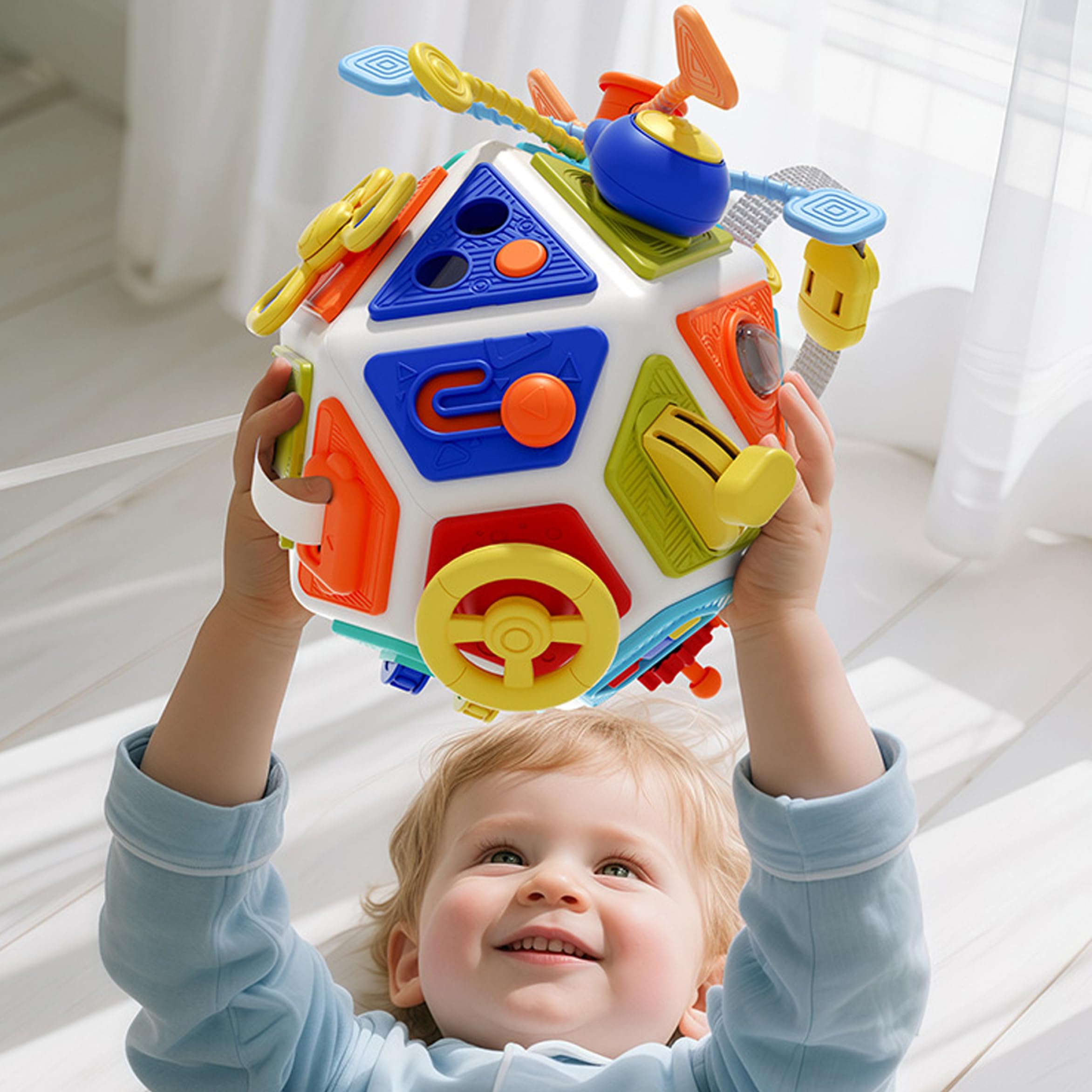 Cubo Ocupado, 1 Cubo de Actividades Montessori Busy Board |.Juguete sensorial de 22 Lados para niños pequeños |.Multicolor, 7, 2x7, 2x8, 39 Pulgadas