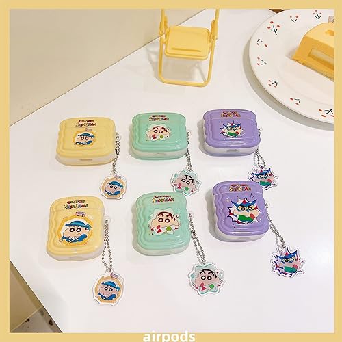 Miniatura 2 de Funda de TPU suave con llavero para Apple AirPods 3 3rd AirPods3 2021 Crayon Shin-chan Color amarillo Anime japonés dibujos animados lindo adorable