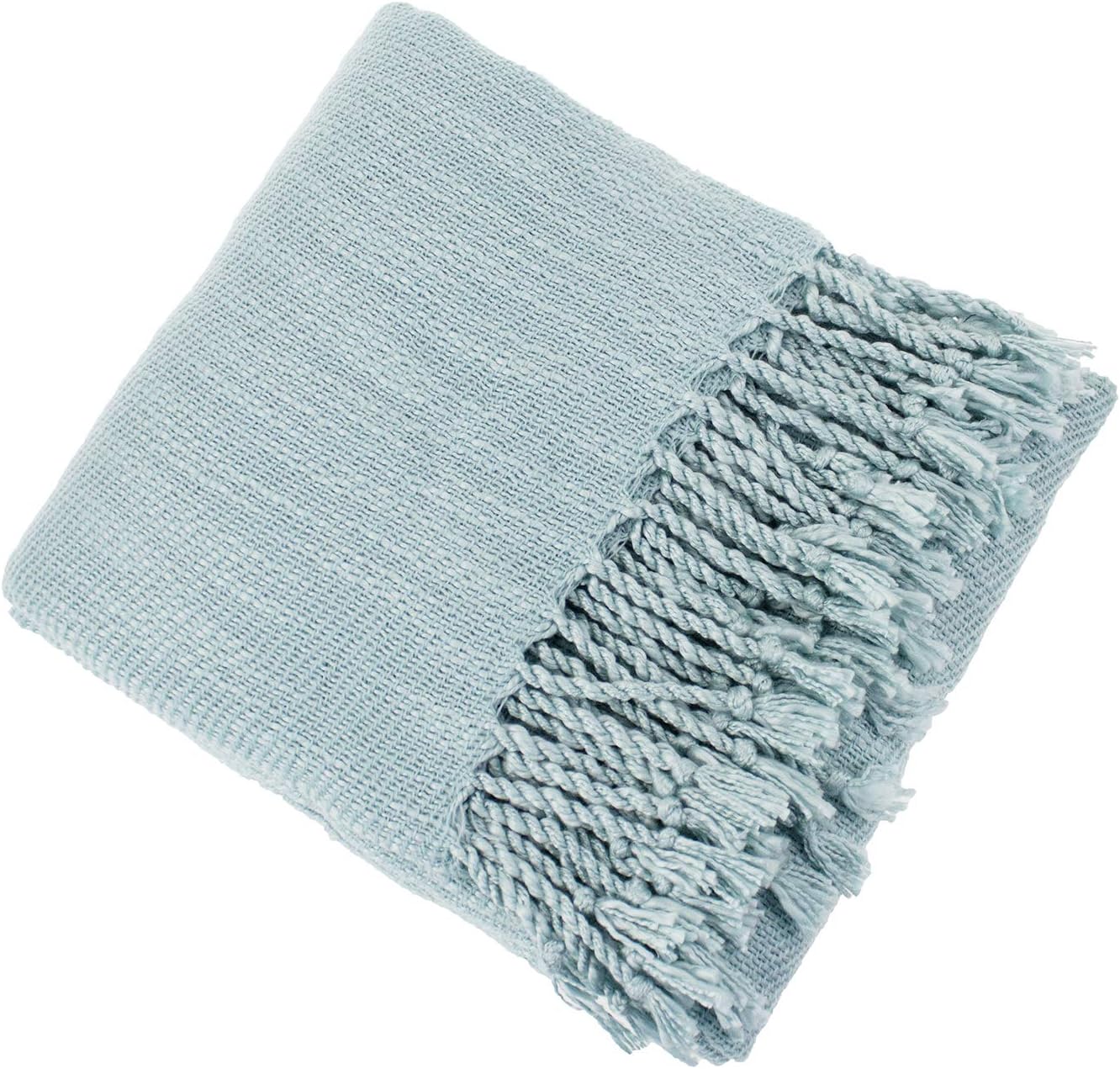 Fennco Styles Aqua Woven Solid Lightweight Throw Blanket with Fringe Design 50" W x 60" L