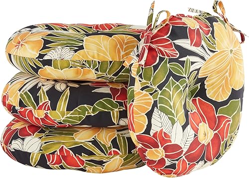 South Pine Porch Juego de 4 cojines redondos para silla Bistro de 15 pulgadas, Aloha Black Floral