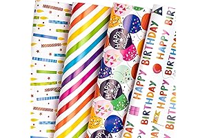 WRAPAHOLIC Birthday Wrapping Paper Sheets Flat with Gift Tags