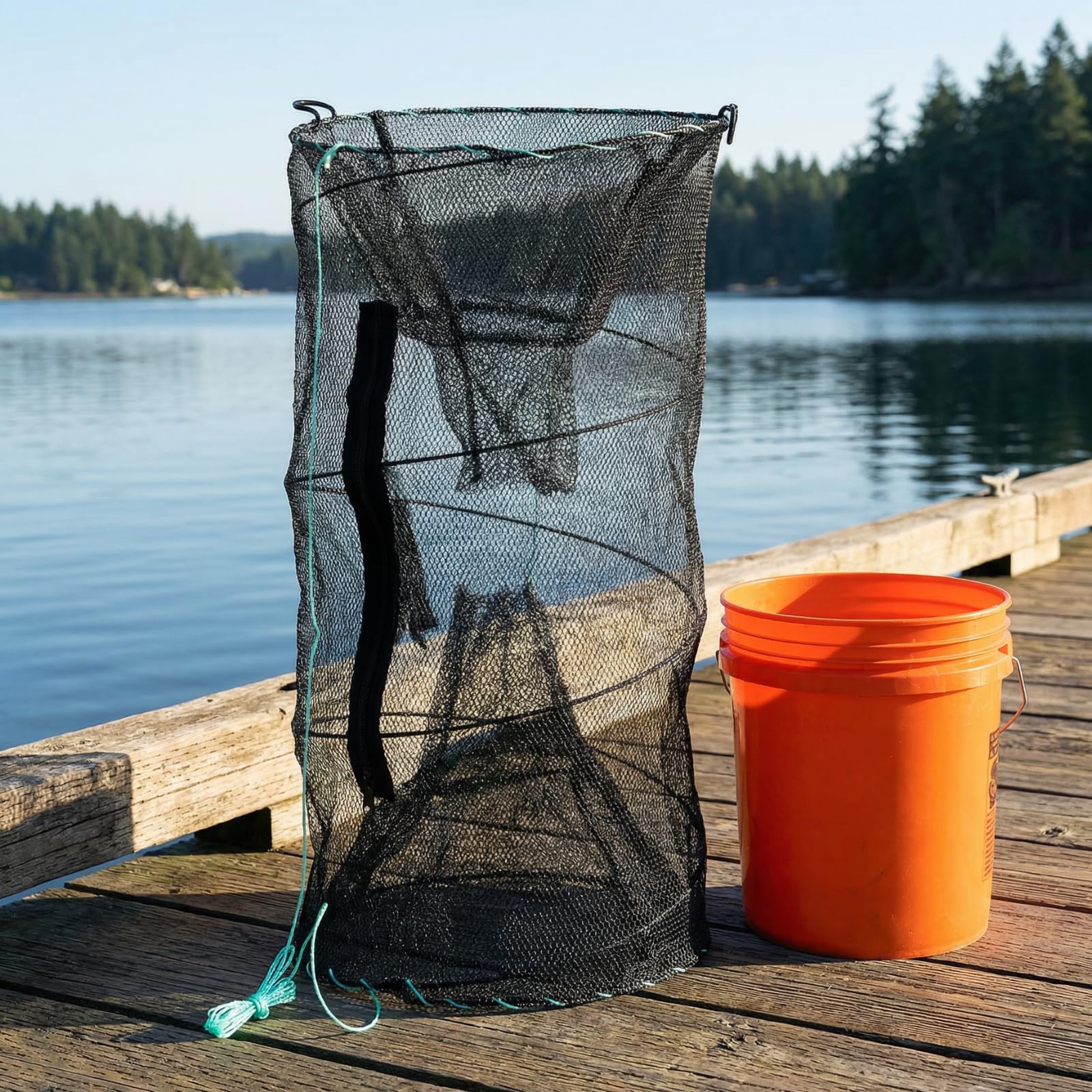 ZENFUN Juego de 2 Trampas de Cebo de Pesca y Trampa de Cangrejo, Red de Fundición Plegable, Accesorios