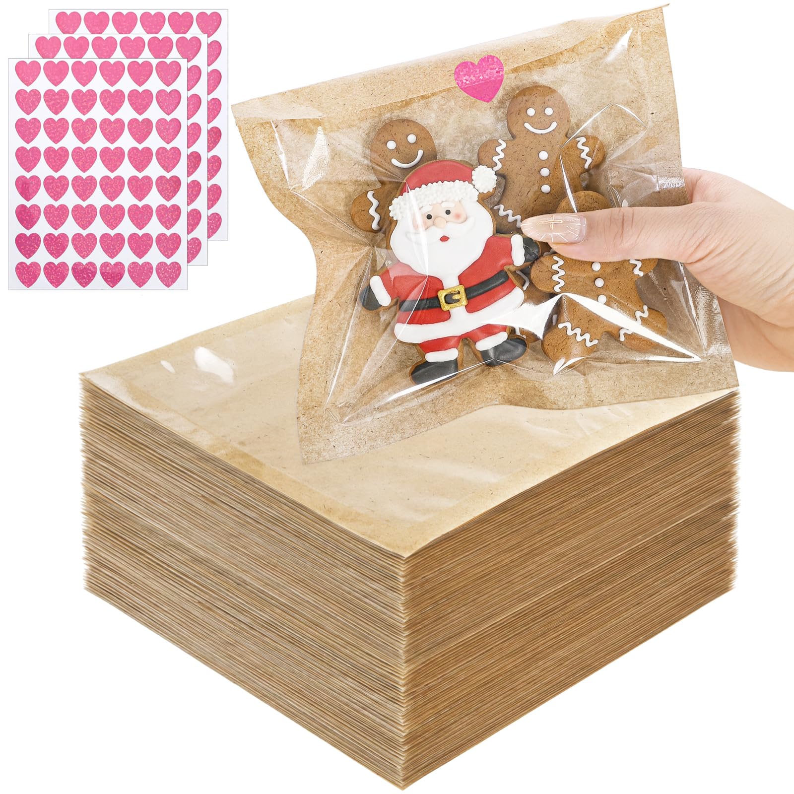 Bolsas de papel para panadería con ventana transparente para envolver galletas hechas a mano