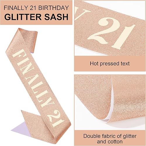 Miniatura 3 de Semato Kit de diadema de 21 cumpleaños con banda y diamantes de imitación FINALLY 21, decoraciones de cumpleaños 21