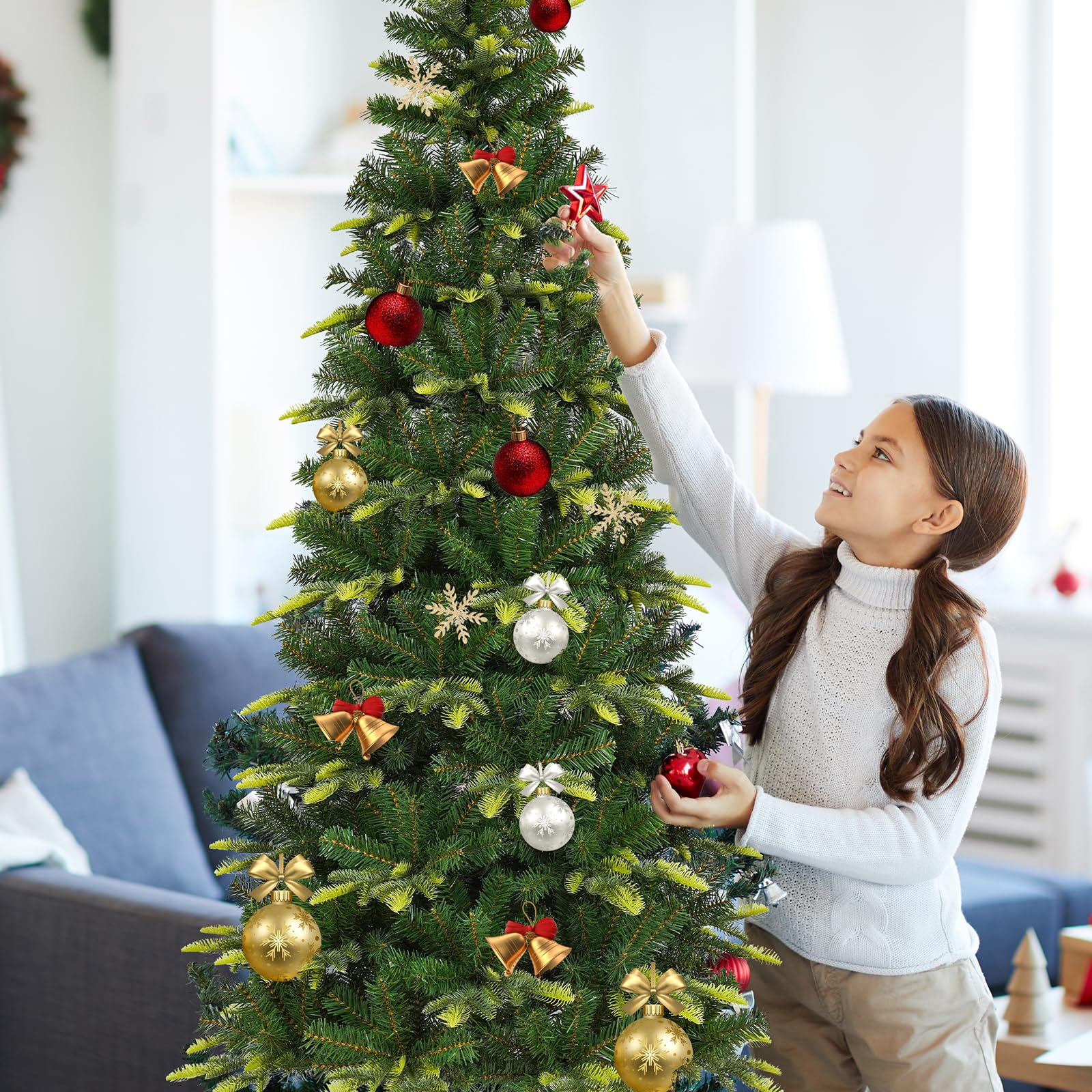 Uten Bleistift Weihnachtsbaum 150 cm, PE Luxus Innendekoration Künstlicher Tannenbaum, PE & PVC 350 Natürlich Aussehende Spitzen, Aufklappbare Zweigen, perfekt Wiederverwendbar