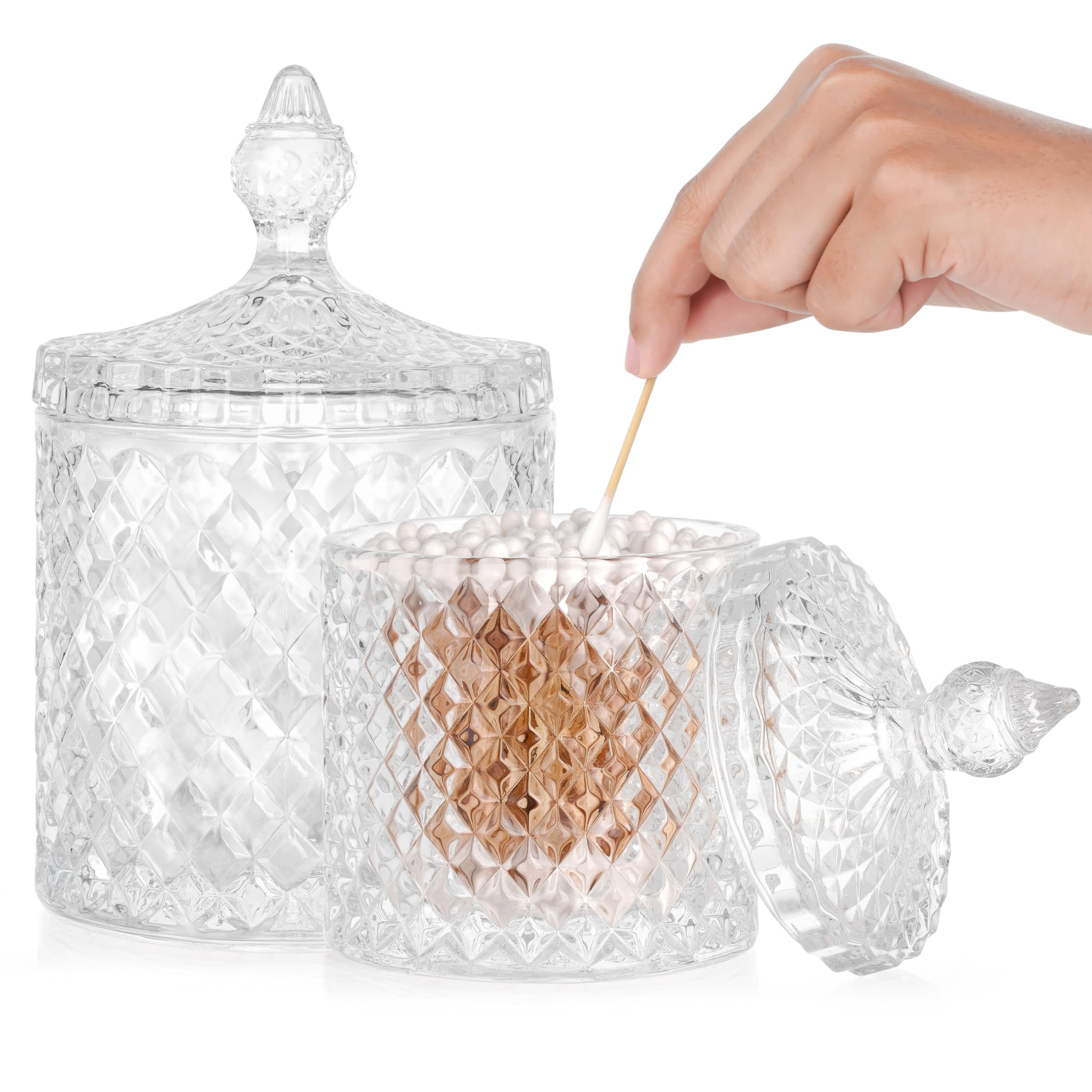 Set Porta Cotton Fioc In Vetro Con Coperchi In Sughero - 4 Contenitori, Per Bagno E Trucco - Foto 4