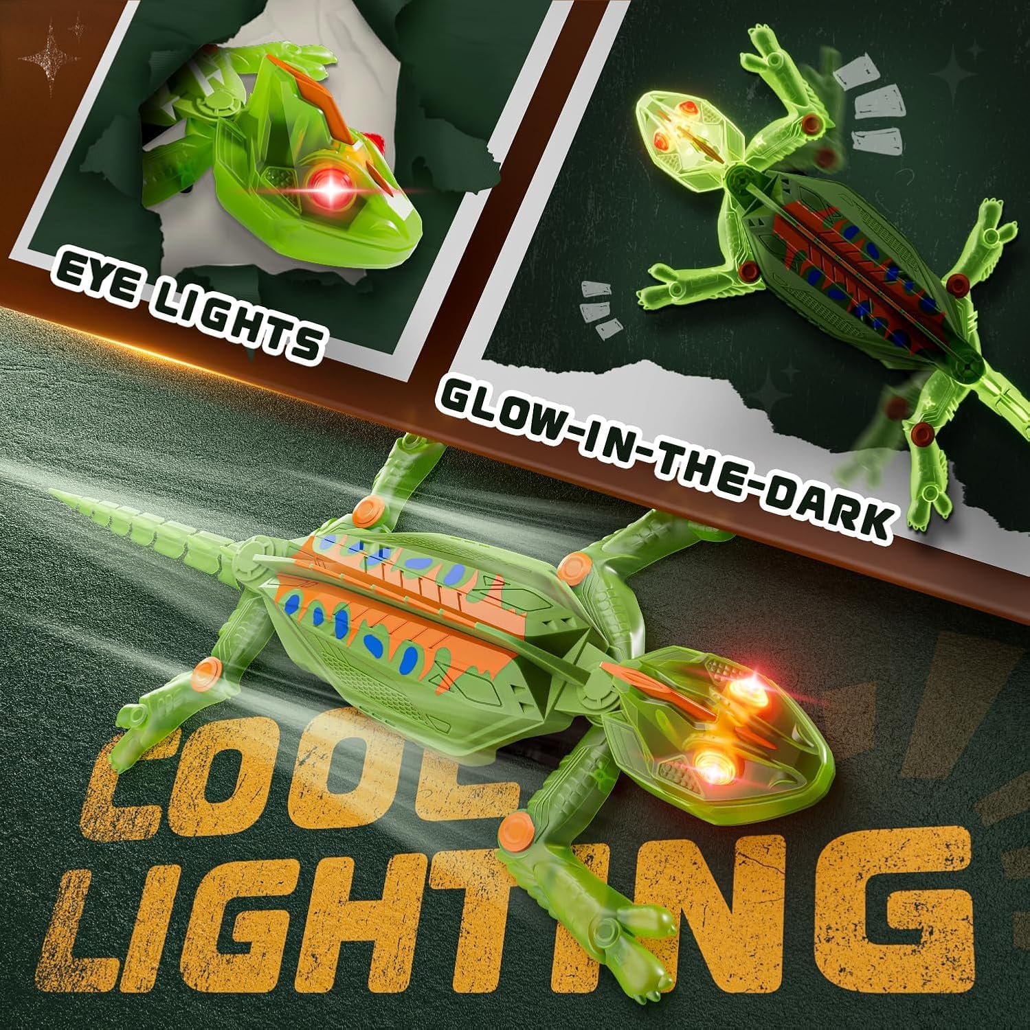 Euakee Recargable Camaleón Teledirigido, Lagarto Teledirigido con Ojos Led Luminosos, Lagarto Trepador de Paredes, JRegalos de Cumpleaños para Niños Niñas 3 4 5 6 7 8+ Años (A