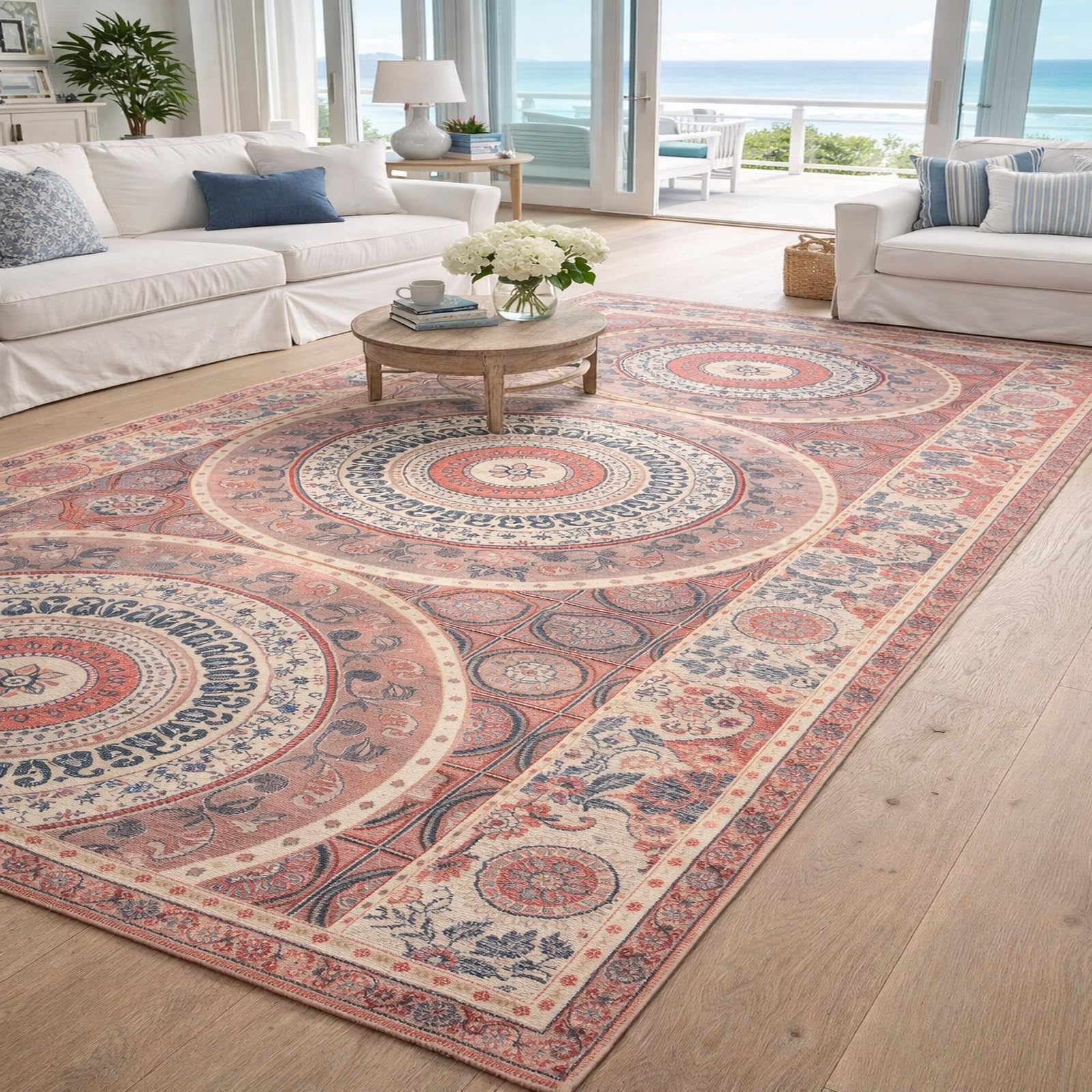 Tapis de salon moderne à poils ras 140 x 160 cm facile à nettoyer