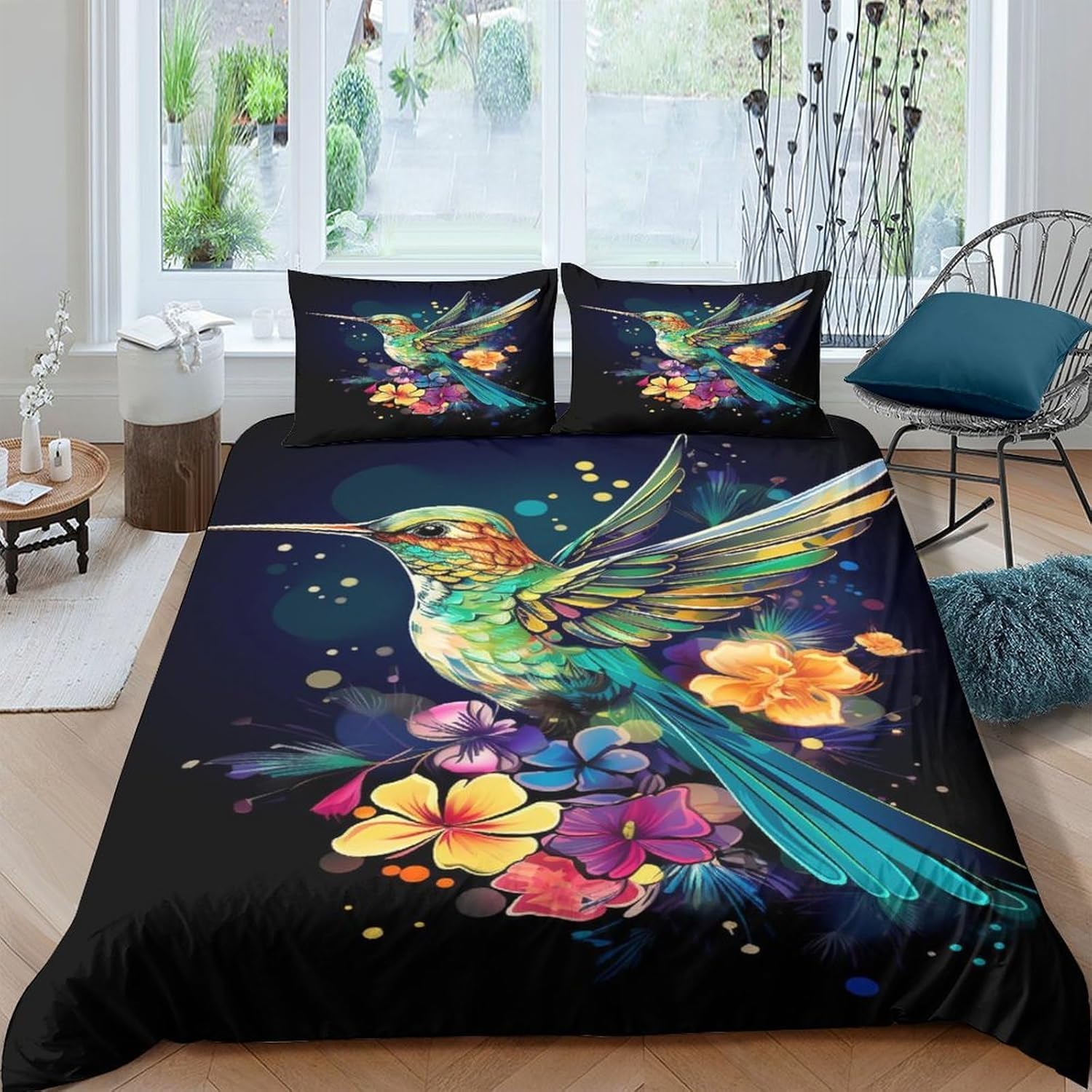 Housse de couette 260x240 microfibre parure de lit 2 personnes oiseaux 3D