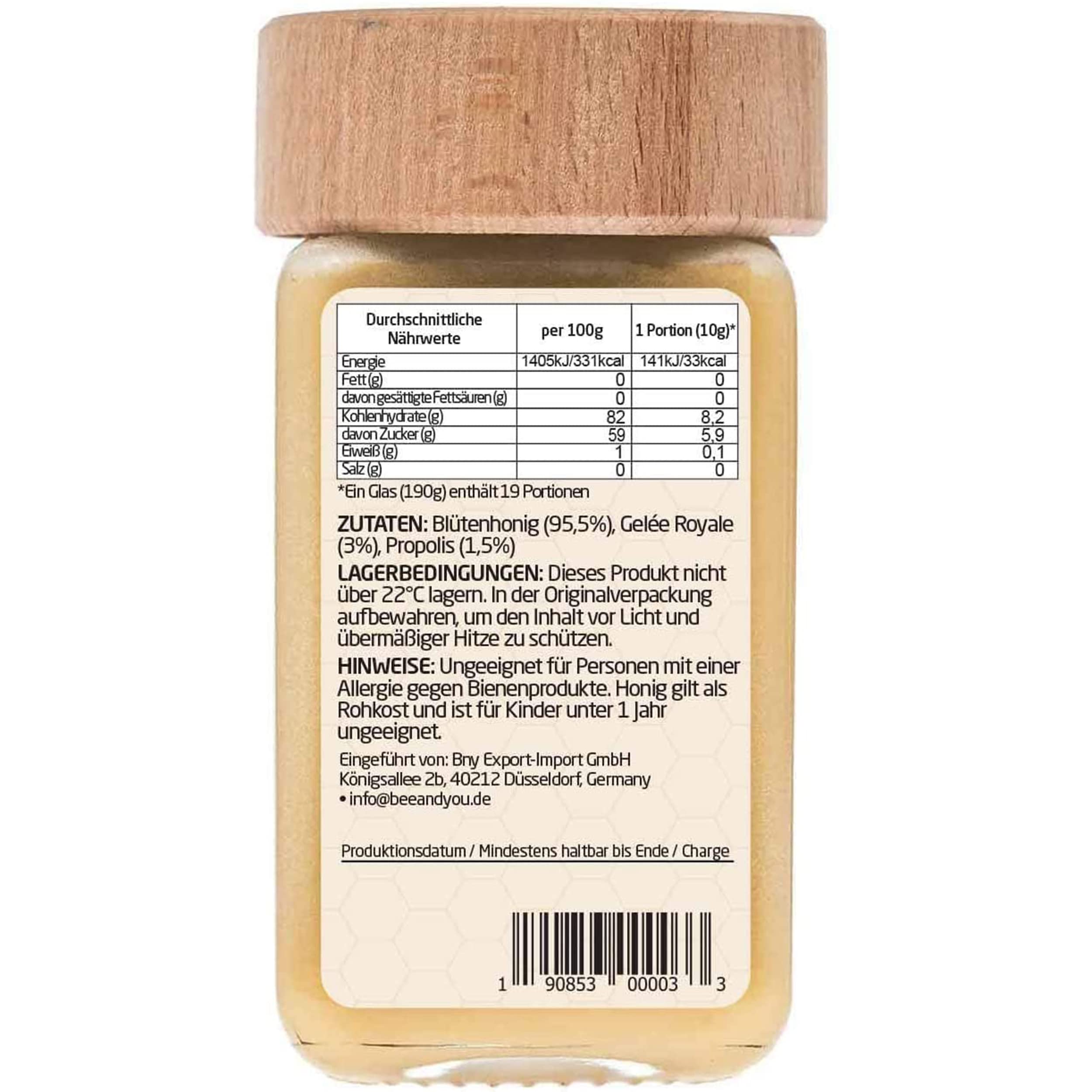 Bee&You Gelee Royale&Propolis in Honig für Kinder,100% natürlich, ohne Zusatzstoffe,Roher Honig,fairer Handel,natürliche&kontrollierte Zutaten,33 Auszeichnungen, 12 Zertifikate