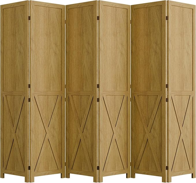Divisor de ambiente plegable de 6 paneles, pantalla de privacidad de madera maciza, pared divisoria independiente, pared temporal para hogar/oficina/dormitorio/restaurante, natural miniatura 8