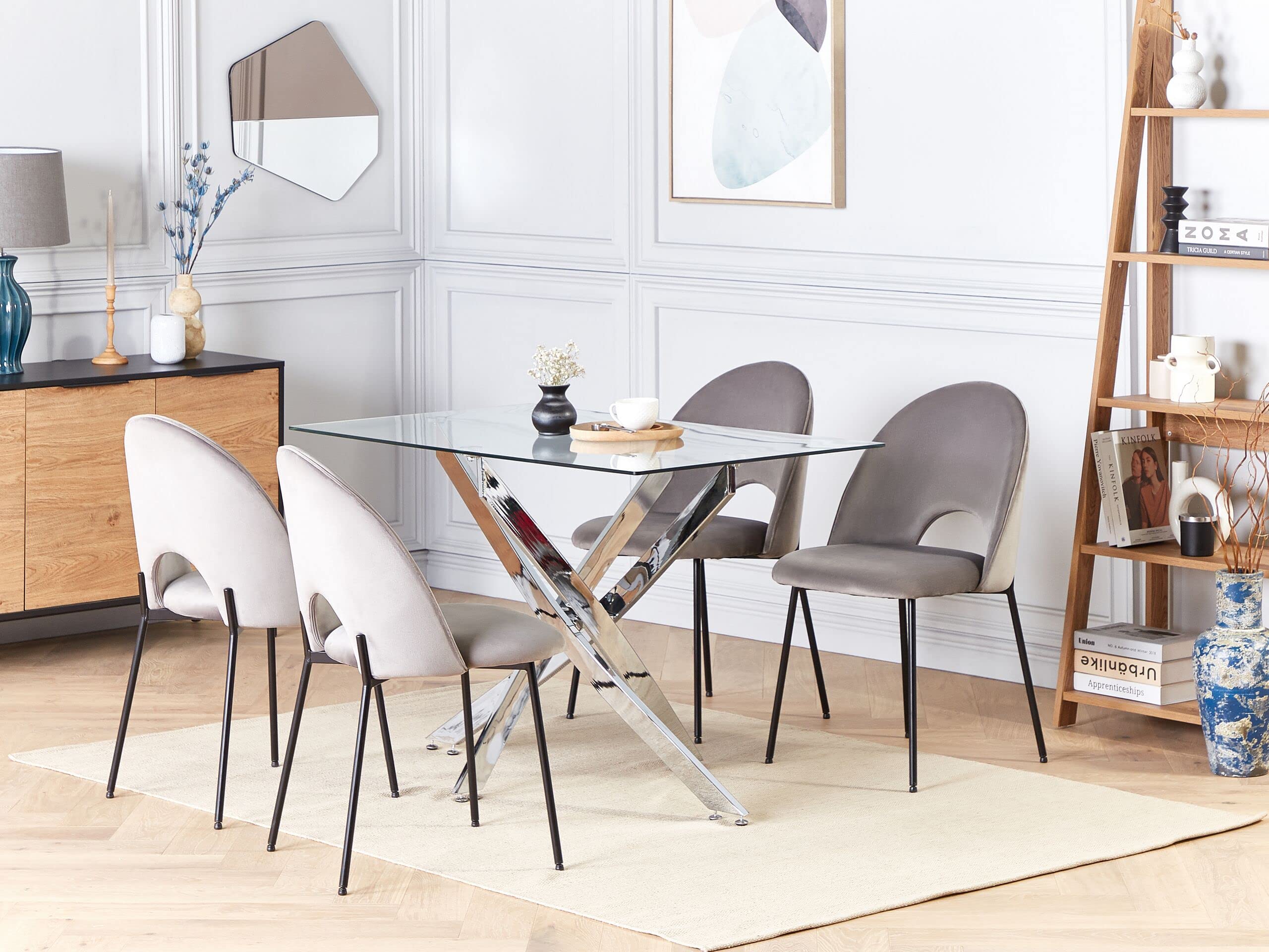 Beliani Mesa de Comedor Tablero de Vidrio Templado 120 x 70 cm Patas Plateadas 4 Personas Moderno Maramo