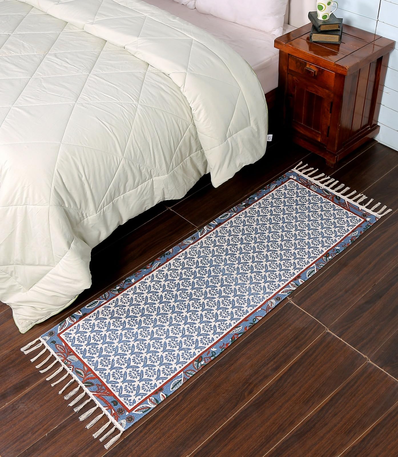 Handwoven Cotton Bed Runner Rug - Boho Style -5 Handwoven Cotton Bed Runner Rug - Boho Style -5