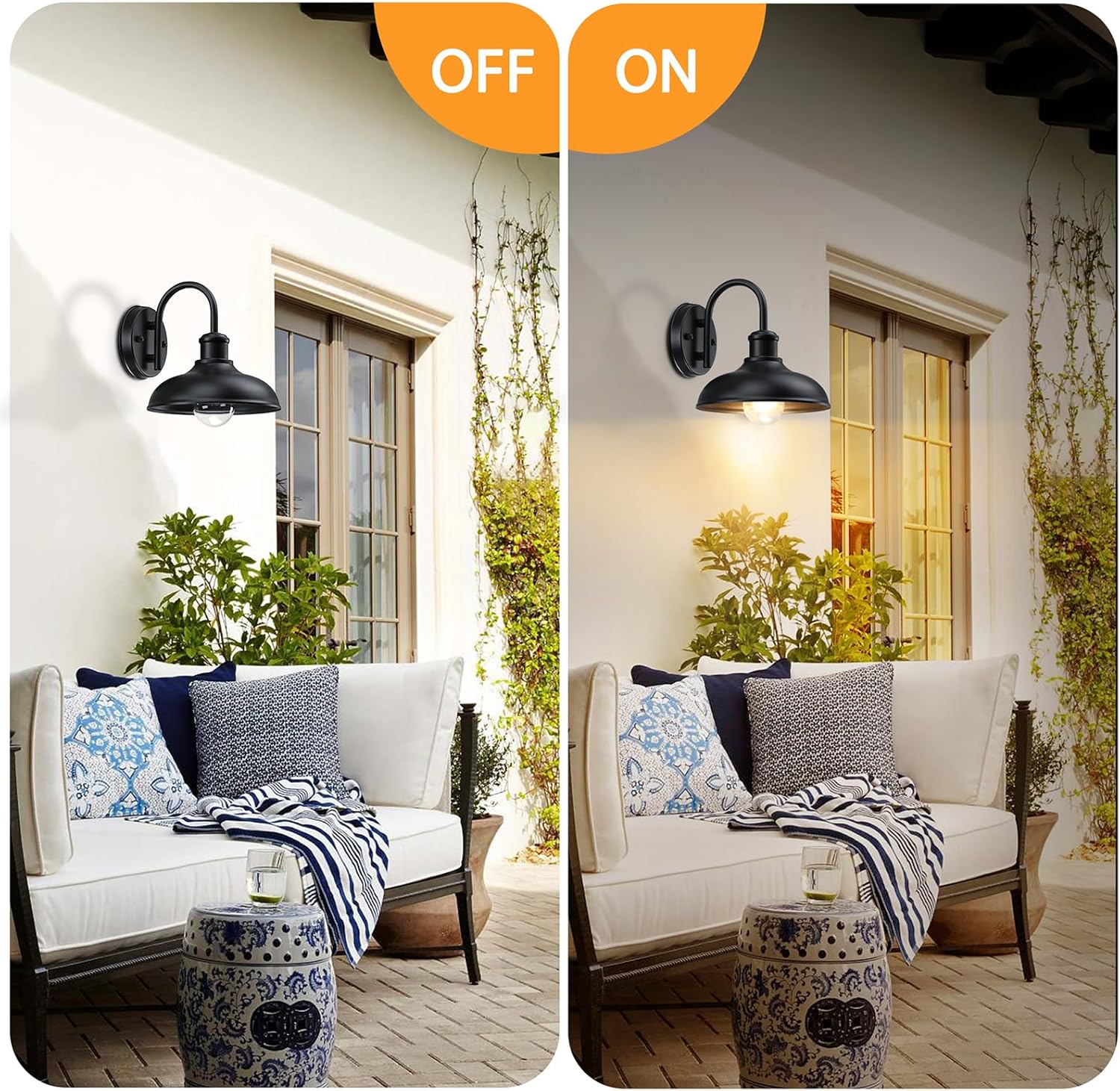 Gooseneck Outdoor Light Fixtures, 2-Pack Farmhouse Barn Lights for Porch, Industrial Black Exterior Wall Sconce for Garage, Patio, E26 Base Anti-Rust for Garage Frontdoor Entryway Doorway