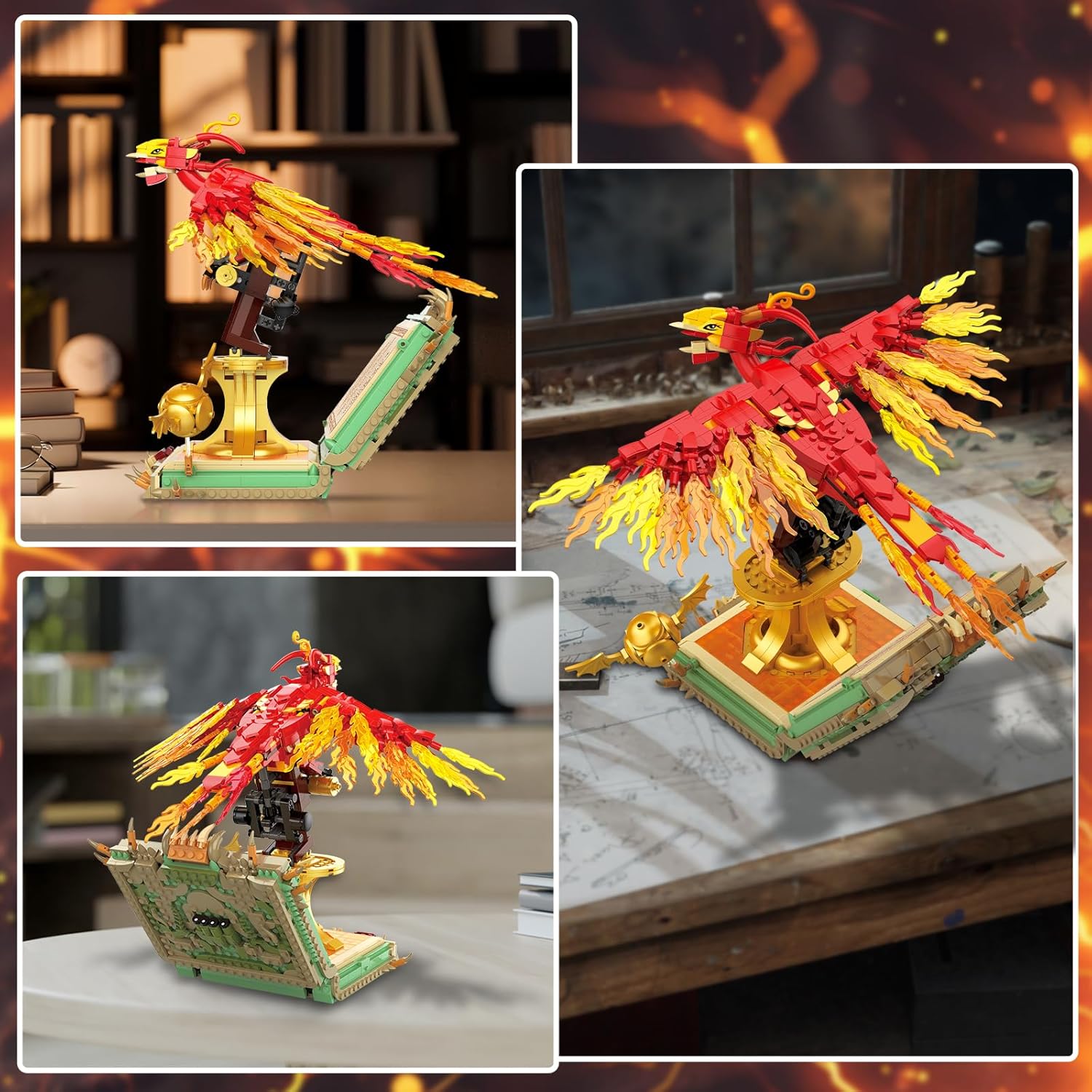 1252PCS Moc Fire Phoenix with Book Building Block Set for Adults, NO Compatible with Lego Magic Phoenix, STEM Bird Toy Collection Model Gift for Kids Boys and Girls