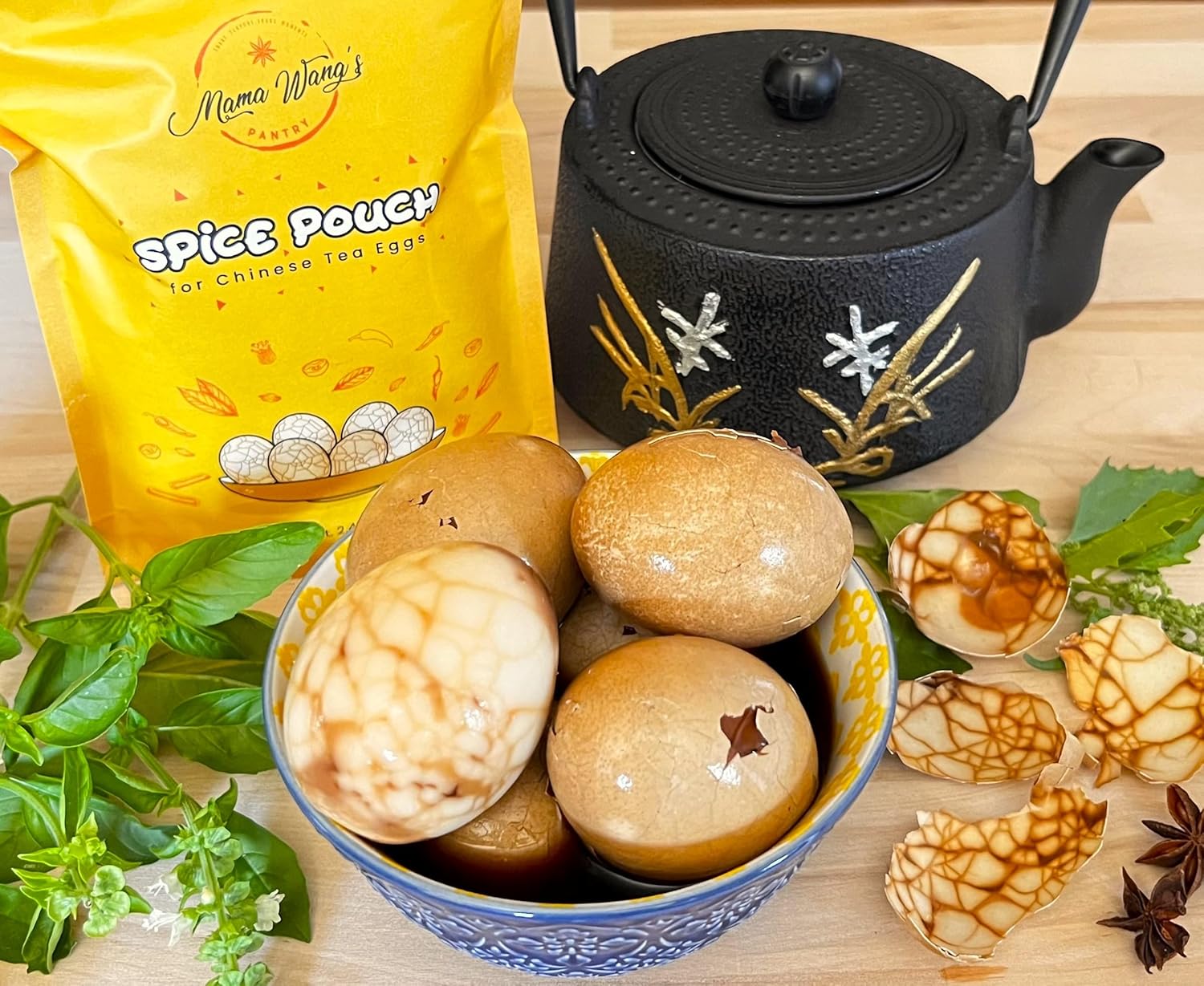 Chinese Tea Eggs Seasoning Pouch, Hand Packed, Blend with Whole Herbs & Premiun Loose Leaf Tea. Makes 2 Dozen Eggs. Delightful!