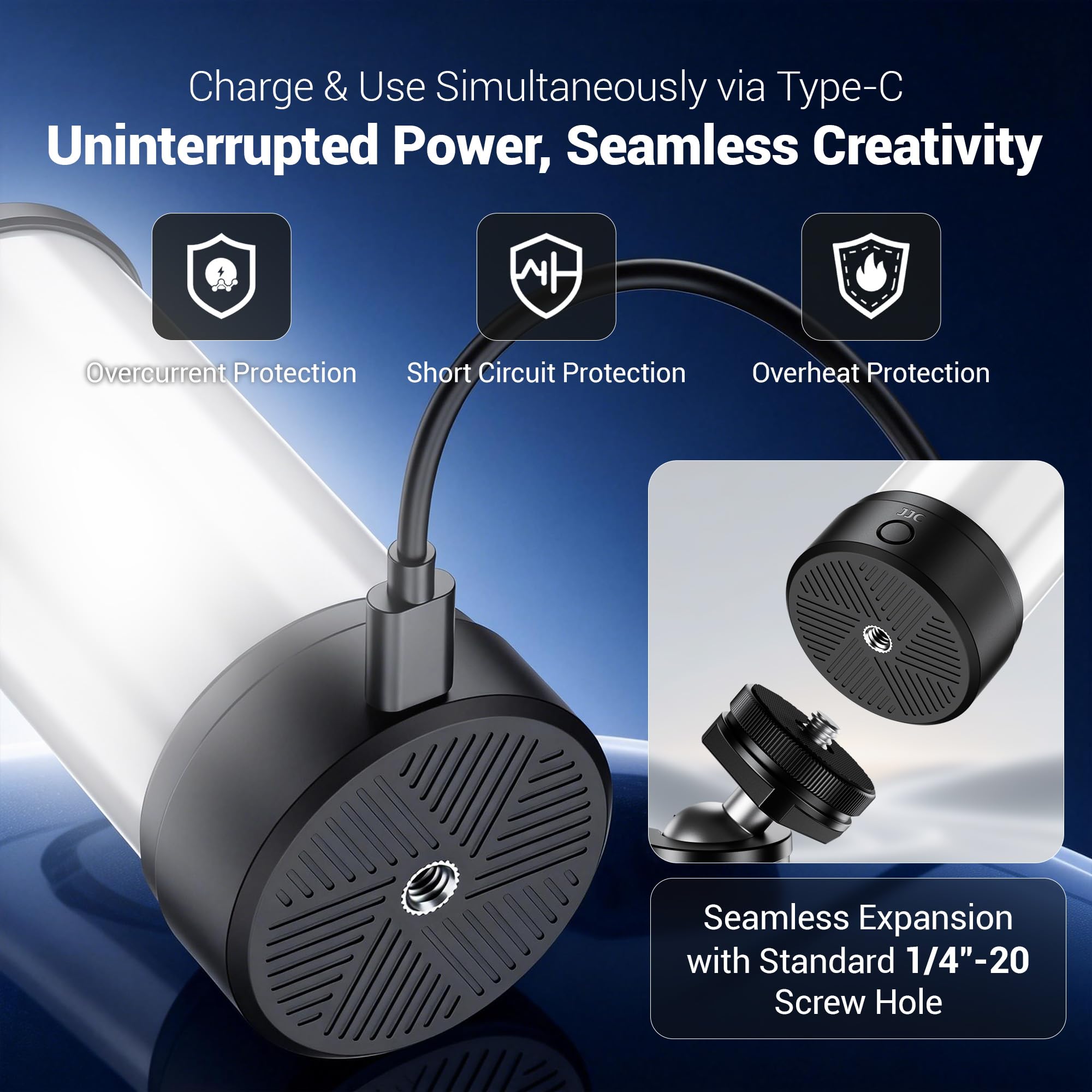 JJC Panoramica LED 360° do GoPro MAX/Pocket 3/Insta360 X5 X4 Air, 5 poziomów jasności i 3 tryby kolorów światła wielokierunkowego, przenośny statyw do ponownego ładowania, montaż światło wideo