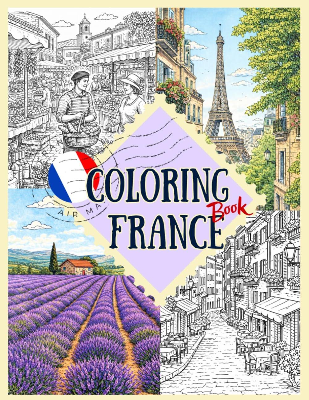 Coloring France: French Scenes to Relax and Unwind: A Cozy Coloring Journey Through Cafés, Villages, and Everyday Life in France | 60+ Stress-Relieving Pages