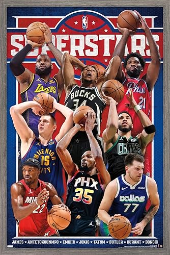 NBA League - Póster de pared Superstars 23, 22.4 pulgadas de largo x 14.7 pulgadas de ancho, versión enmarcada de madera de granero