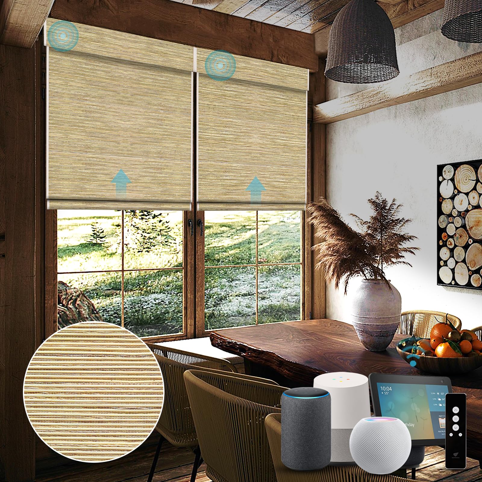 Amazon.com: SmartWings Motorized Natural Woven Wood Shades Work