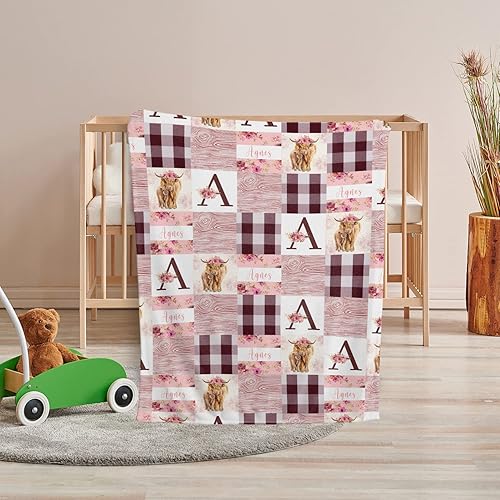Miniatura 6 de Mantas de vaca Highland para niñas, mantas de bebé personalizadas con nombre, cosas de bebé, mantas occidentales de bebé rosa, mantas de bebé