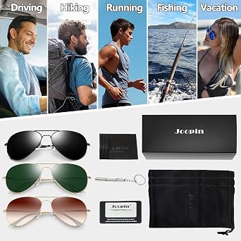 Joopin 3 Pack Aviator Sunglasses for Women Men UV Protection Teardrop | Teardrop, Wire Metal Frame, TAC Lens, Silicone Nose Pads, Lightweight, Driving, Fishing, Camping, Hiking