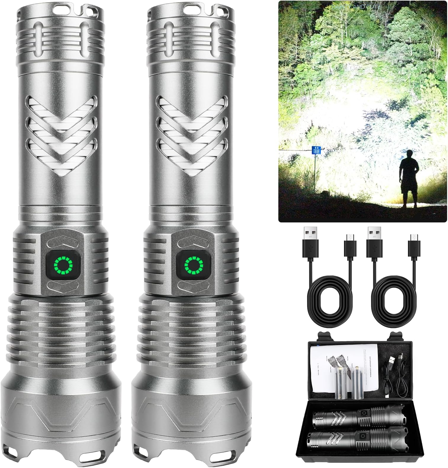 ALSTU Flashlights High Lumens Rechargeable LED - 900,000 LMS Brightest Powered Flash Light, 5 Modes Waterproof Flashlights for Camping Emergencie
