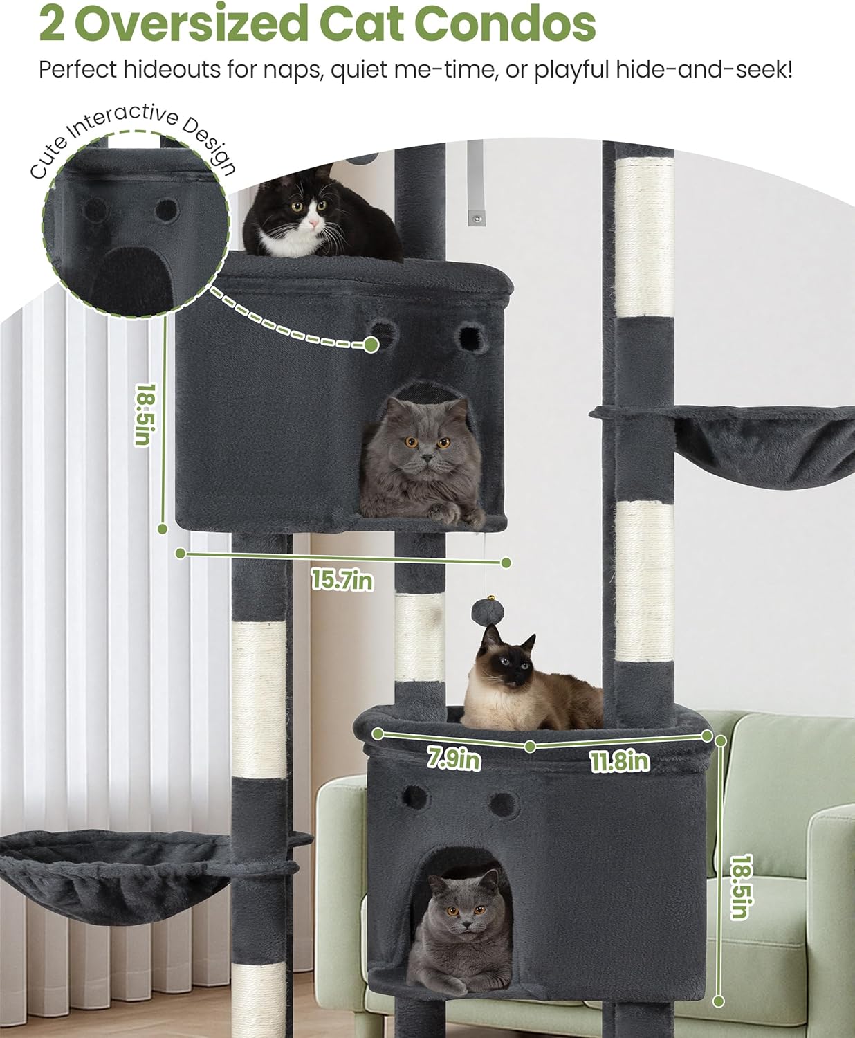 Extra Large Cat Tree, 84 Inch XXL Giant Cat Tower for Indoor Cats Large Adult 20lb+, Multi-Level Cat Climbing Condo with 5 Scratching Posts, 3 Wide Platform Perches, 2 Baskets, 2 Cat Caves