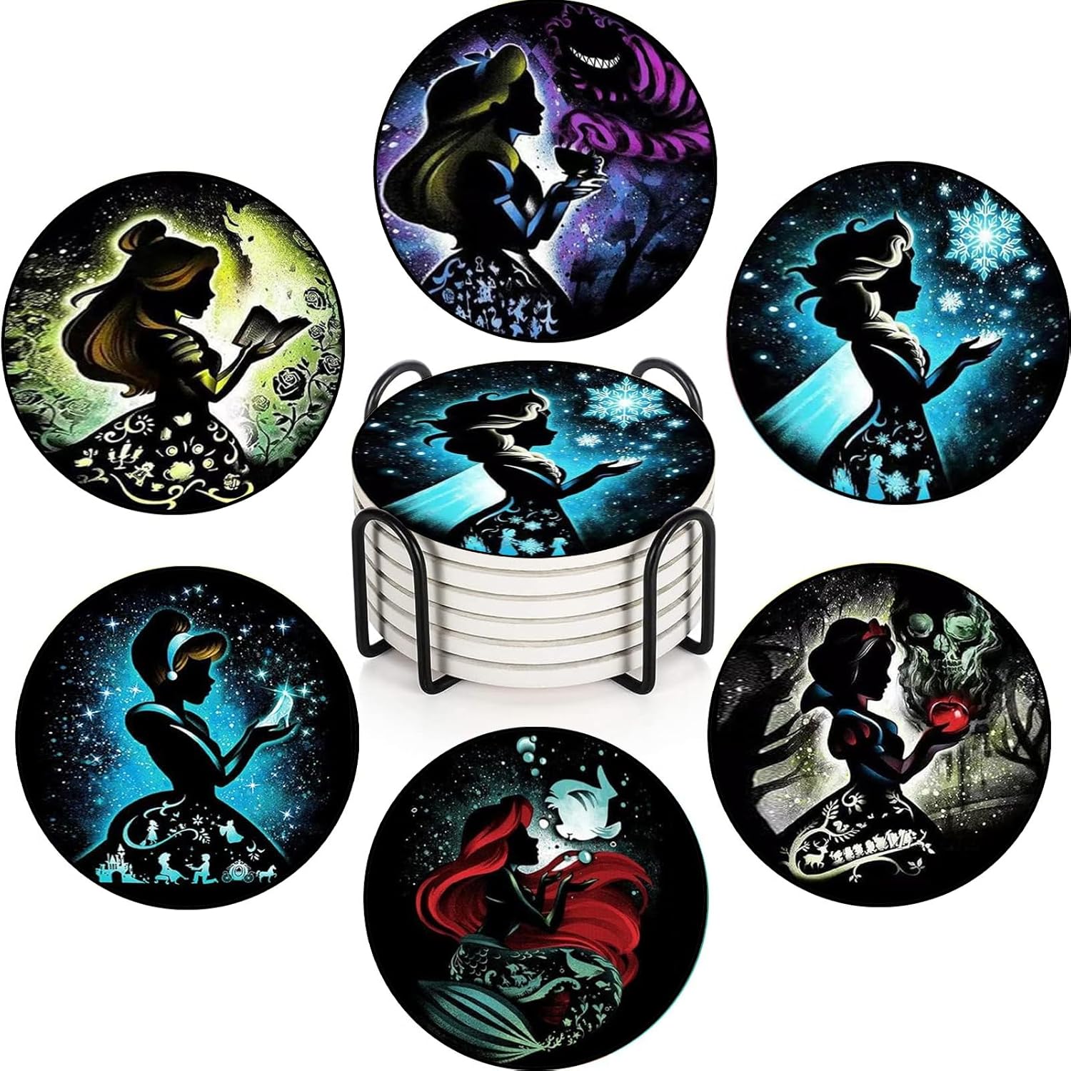 Princess Coasters with Holder for Coffee Table,Absorbent