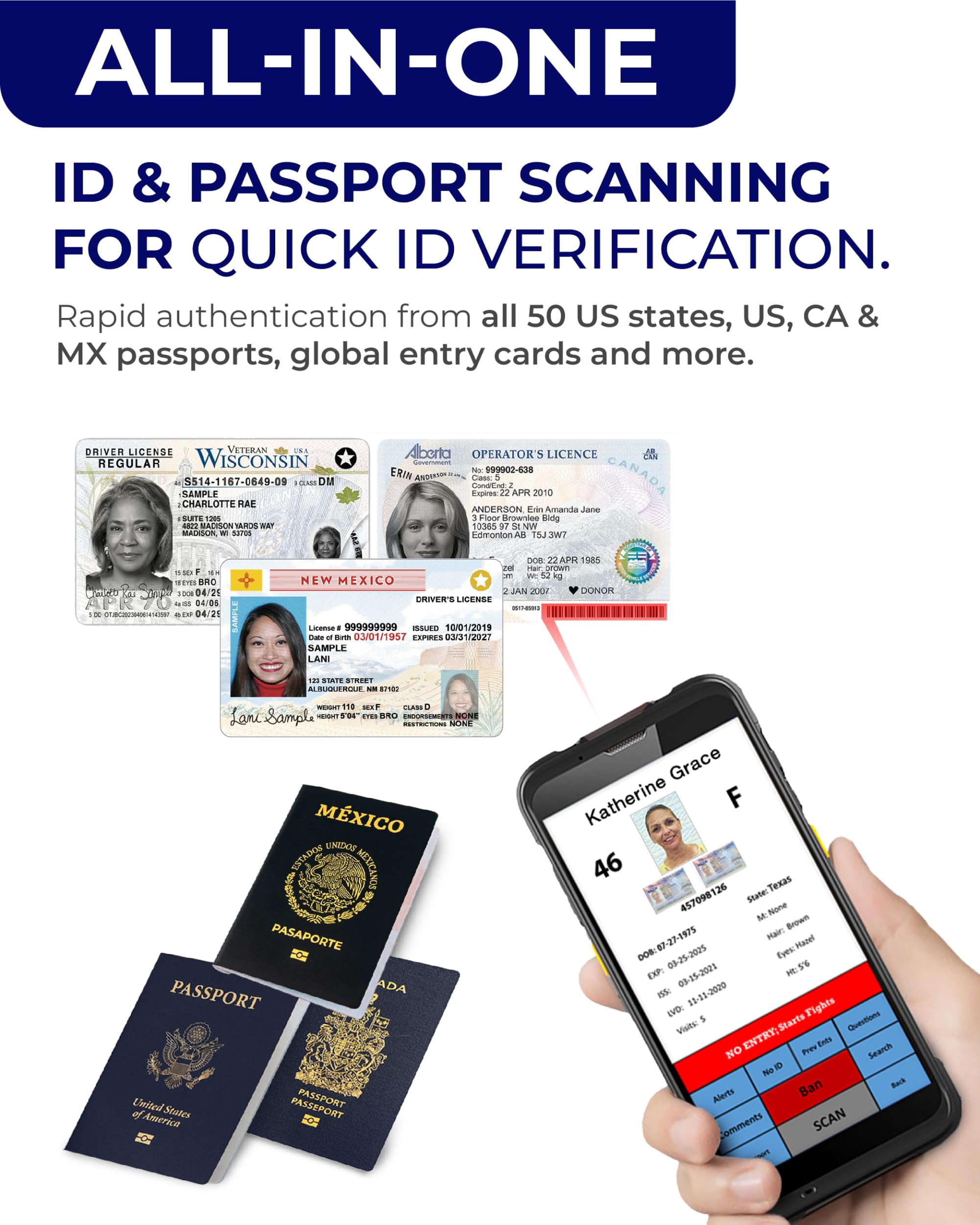 IDetect.net Quantum ID-Scanner Maschine, Handlesegerät und Sammler, Altersverifizierung, Fahrerlizenz Smart Scan Scanner, inkl. Ladegerät und Daten-Sync-Software mit Allen Upgrades