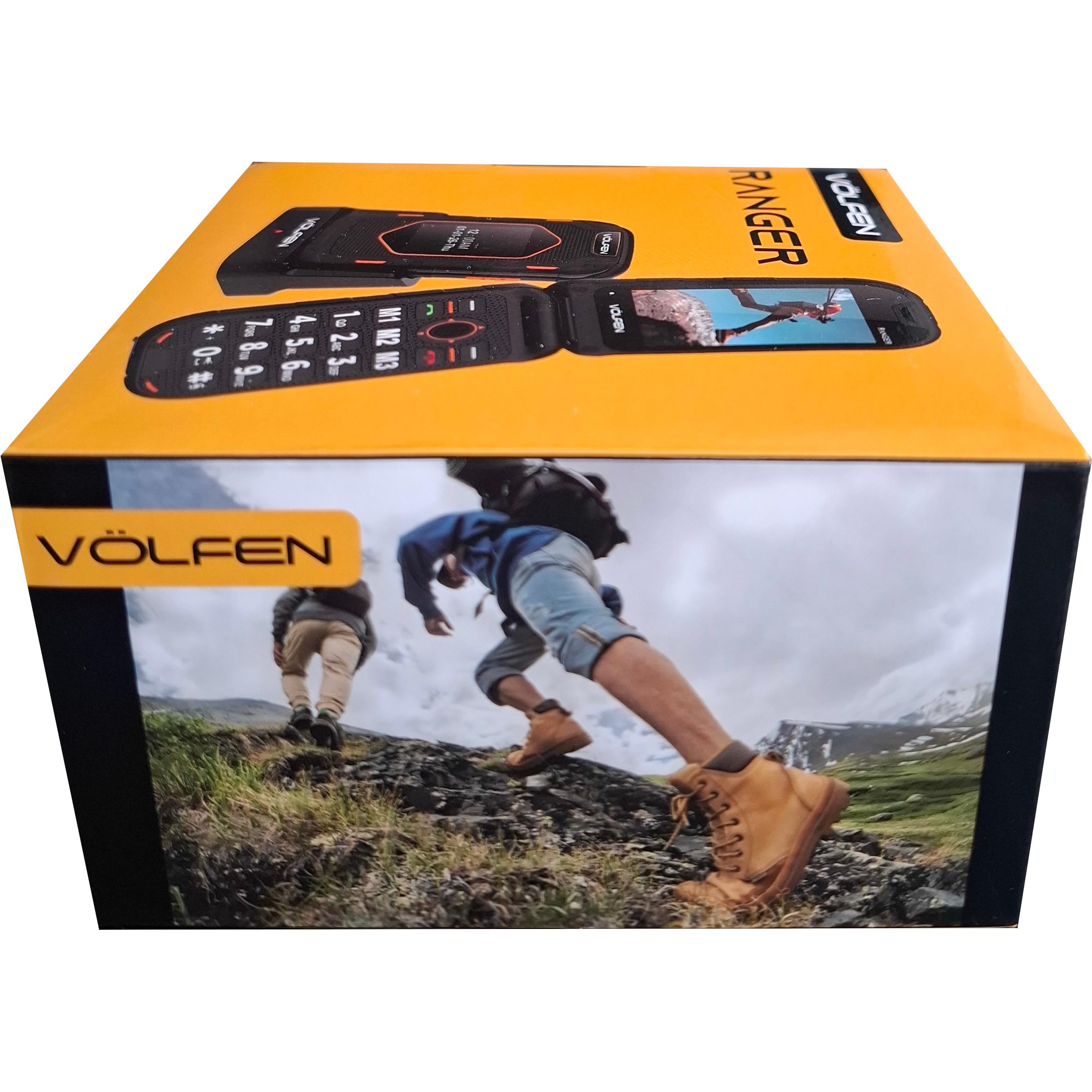 Ranger - Telefono robusto per anziani, doppio schermo, pulsanti e tasti grandi, facile da usare, USB-C, 3 memorie dirette, base di ricarica, nero/giallo