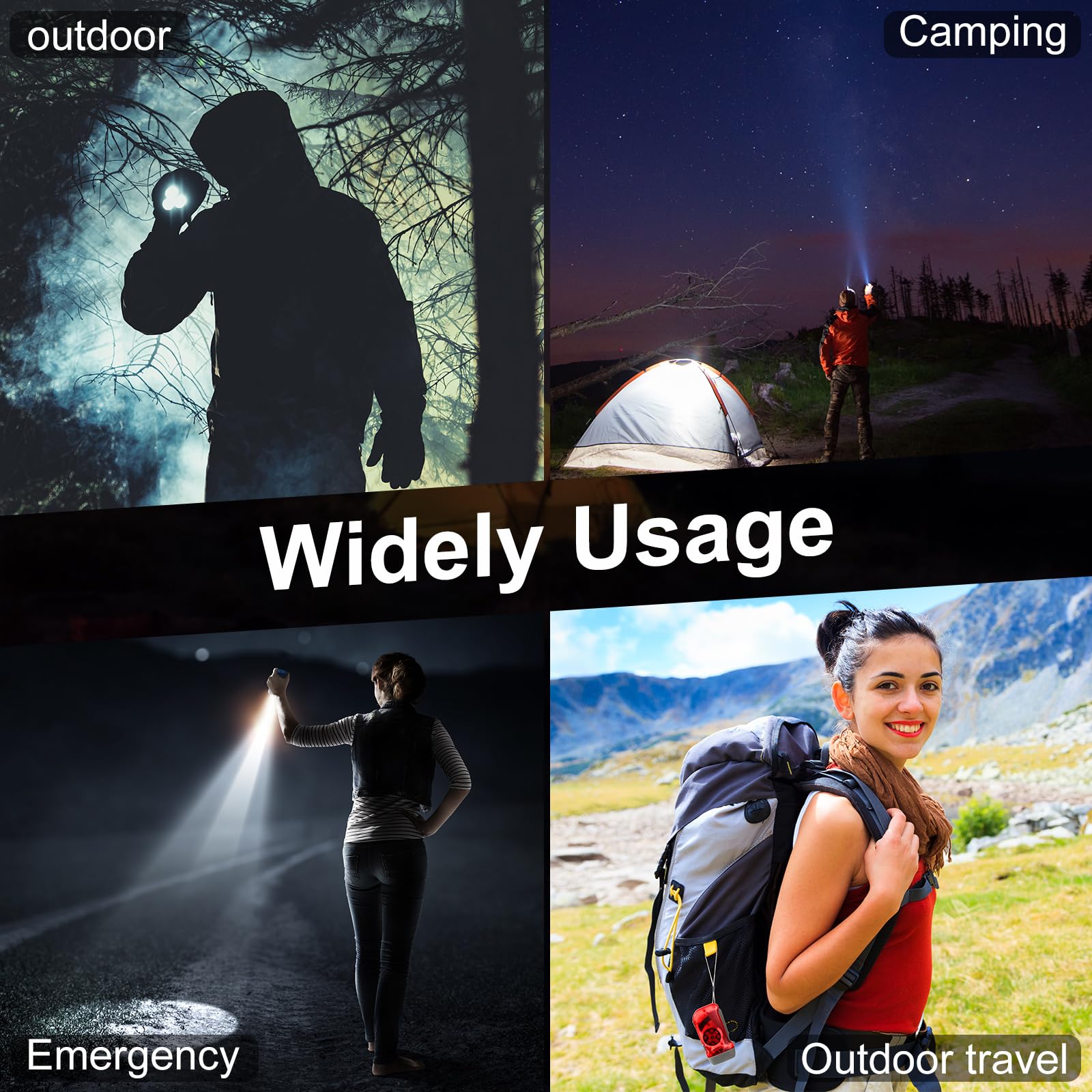 Lot de 48 lampes de poche à manivelle sans pile nécessaire Lampe torche à pression manuelle 3 LED pour boîte à chaussures camping randonnée (vert, gris, bleu, rouge)