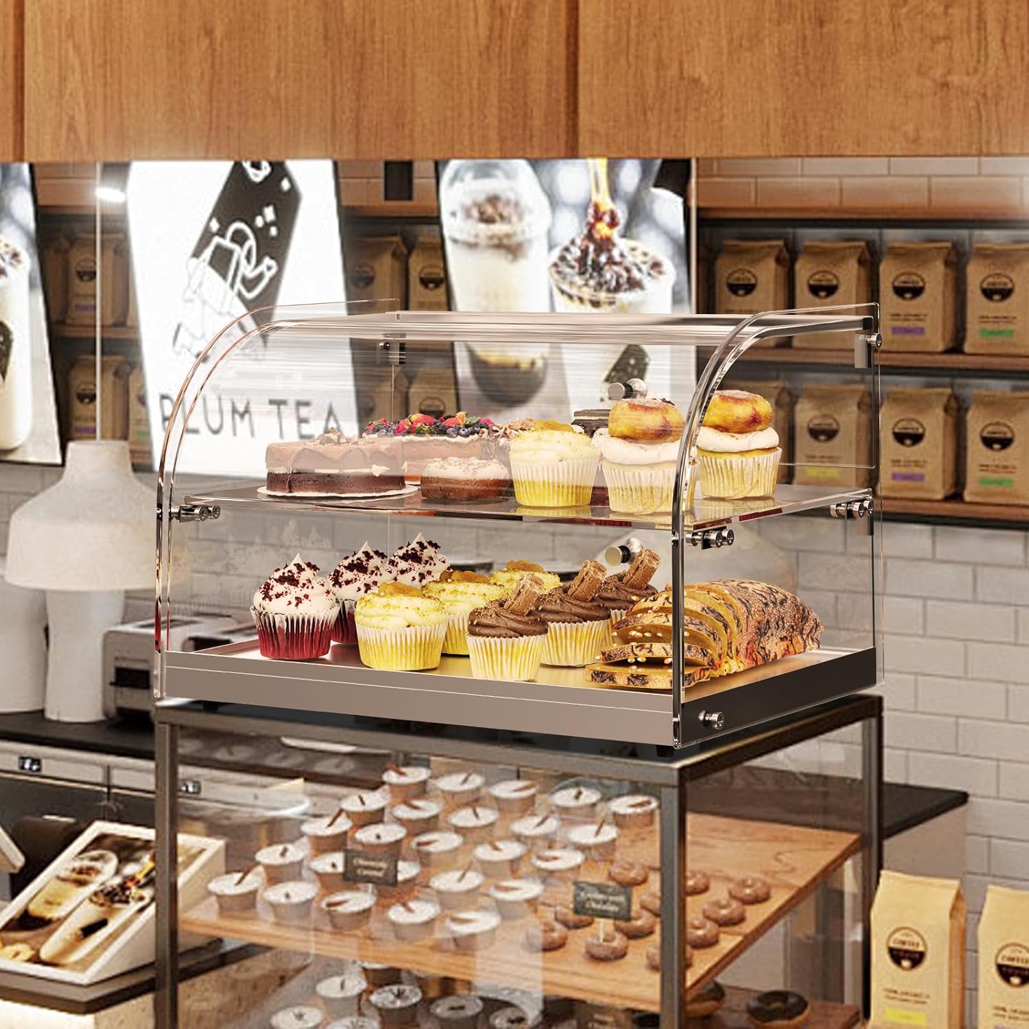 1.59 Cu.ft Malphi Large Pastry Display Case Countertop | Commercial Bakery Display Stand Cupcake Holder Tempered Glass | Large Bread Cookie Display Box | 22.1" x 15.2" x 14.6" | 27.5 lbs |