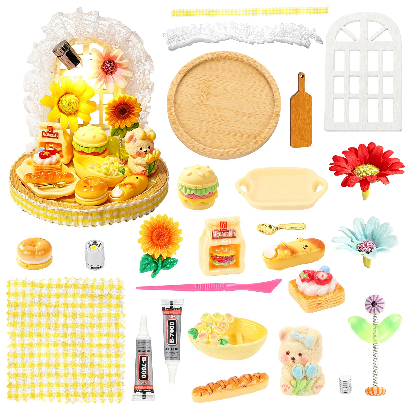 LALASTYLE Fairy Garden Miniature DIY Kit, Garden Tea Party Series with Door, Small Animals, Guitar & Afternoon Tea Set, DIY Micro Landscape Desk Ornament for Dollhouse, Succulent & Home Decor (Yellow)