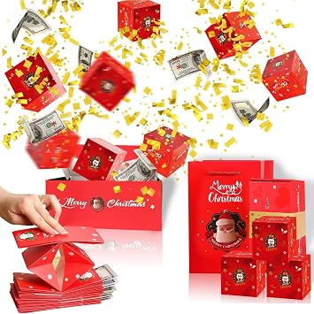 Christmas Surprise Gift Box, Explosion Gift Boxes, Pop Up Xmas Money Gift Boxes, DIY Bouncing Box, Festival Money Photo Folding Gift Box Album Birthday Gift Decoration Red