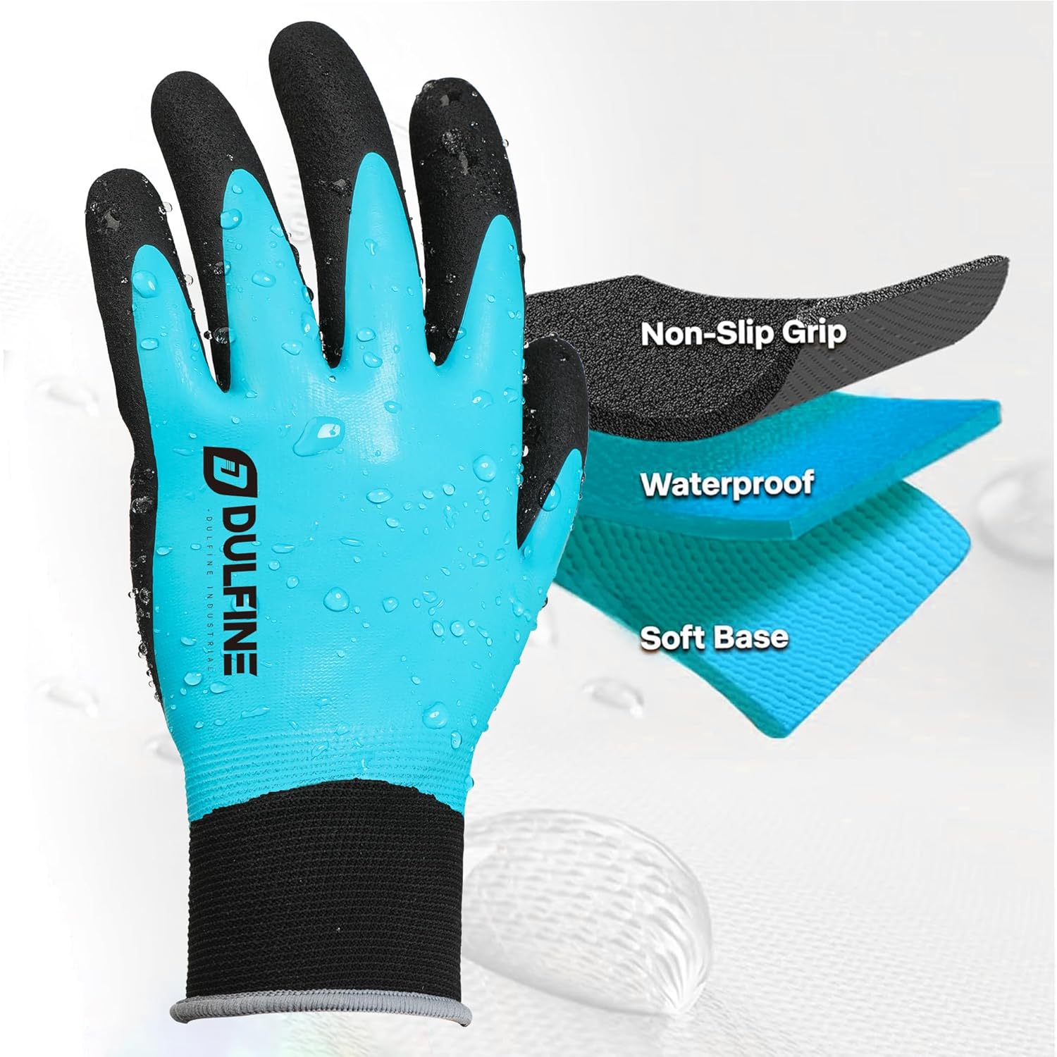 DULFINE 100% Waterproof Work Gloves for Men & Women, Foam Latex Coated Grip, Thermal Winter or Touchscreen Multi-Packs
