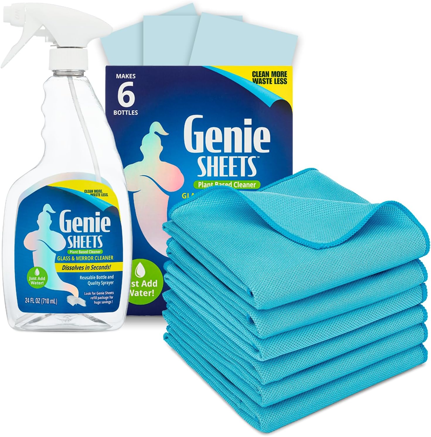 Glass Cleaner and Cloth Kit | Lint-Free Microfiber | Plant-Based Professional-Grade Cleaning Solution Concentrate | Makes Six 24oz Bottles | Comes With Spray Bottle