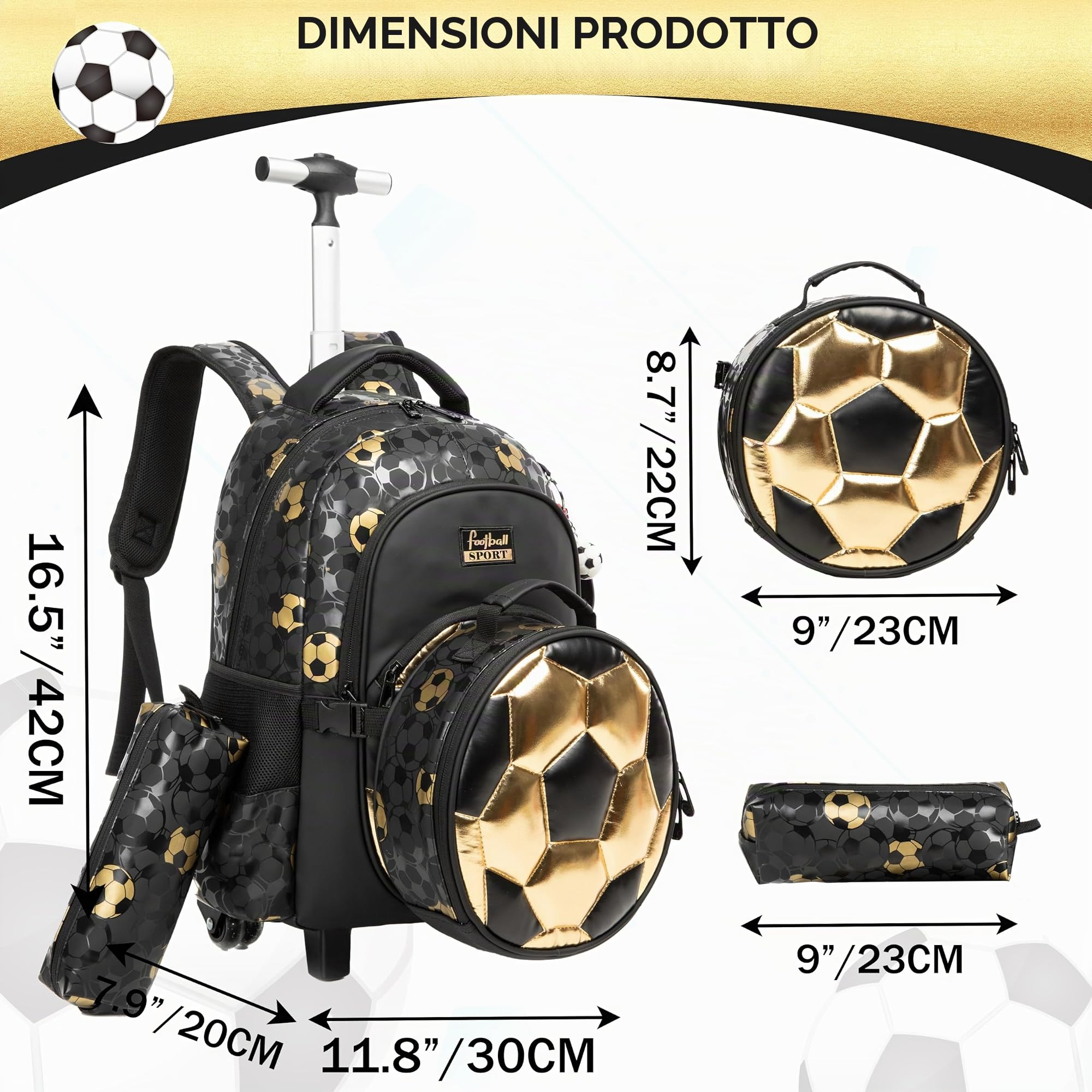 HTgroce Zaino Trolley 3 in 1 per Scuola Elementare, Calcio Zaino Bambino