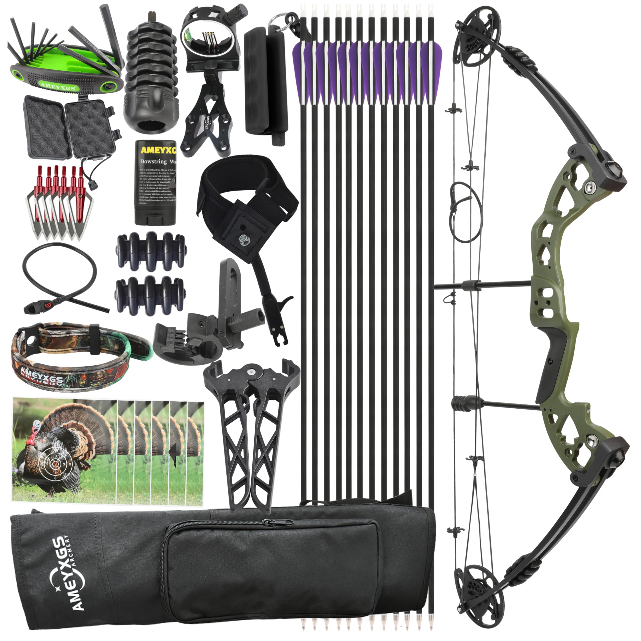 Kit arco compound 30-55 libbre per destrimani - Tutti gli accessori per adulti e principianti | Caccia, pesca e tiro al bersaglio
