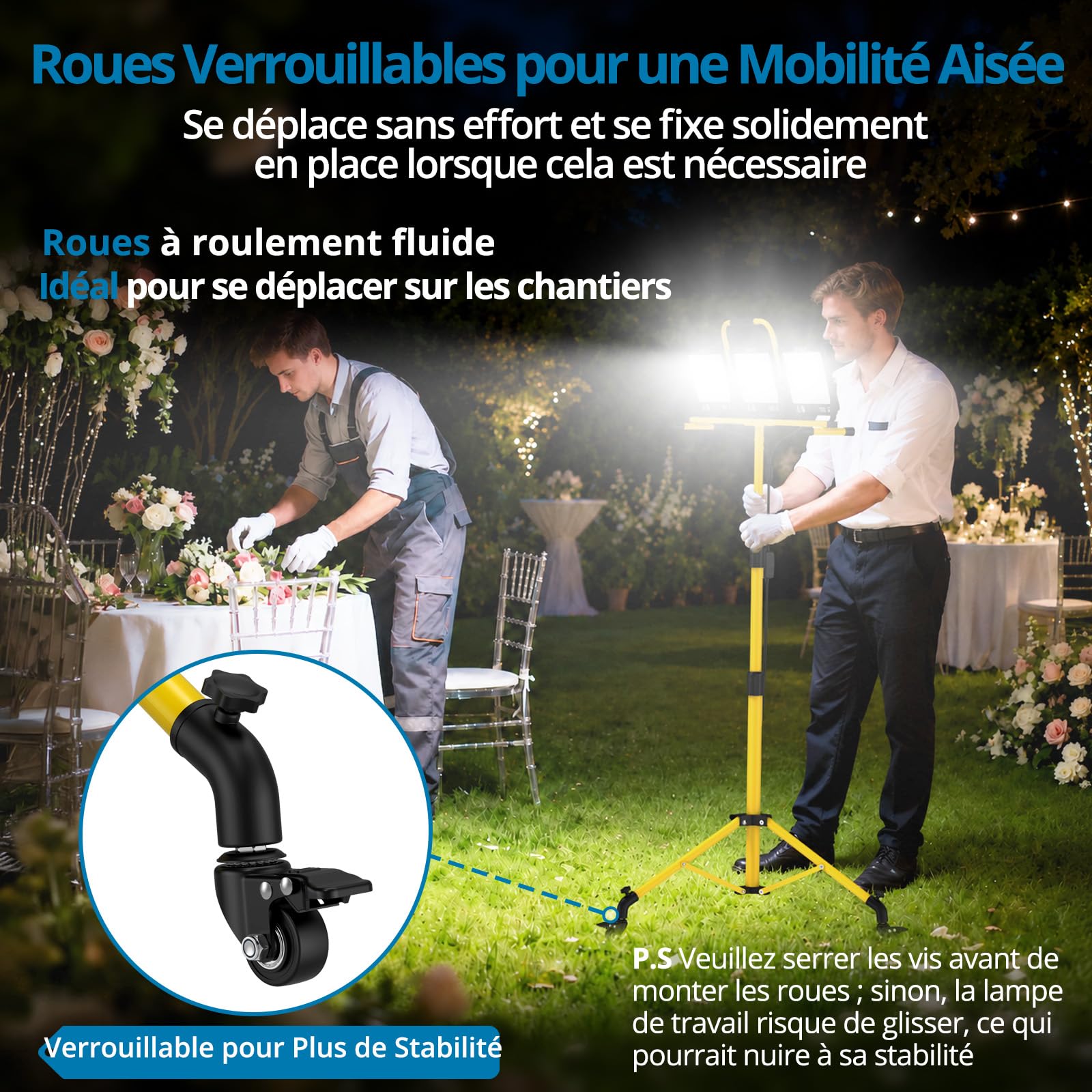 Projecteur Chantier LED 3X100W Sur Trépied 27000LM 3 Couleurs IP66 Câble 5M | AUTOUTLET 3 Modes de Température de Couleur 19000LM Lampes de Travail à LED Trépied Réglable Étanche IP66