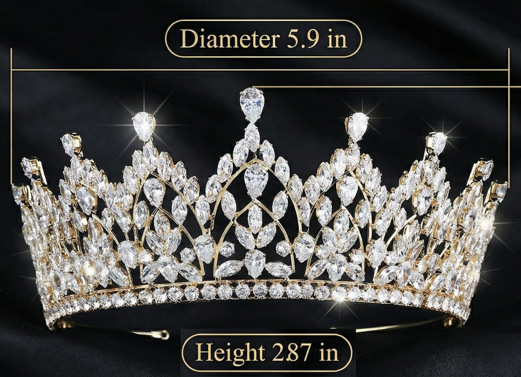 QXMYOO Tiaras de novia grandes de lujo para boda, nivel 5A, circonita cúbica, dulce 16, quinceañera, concurso, princesa, reina, coronas, novia, accesorios para el cabello, HB076
