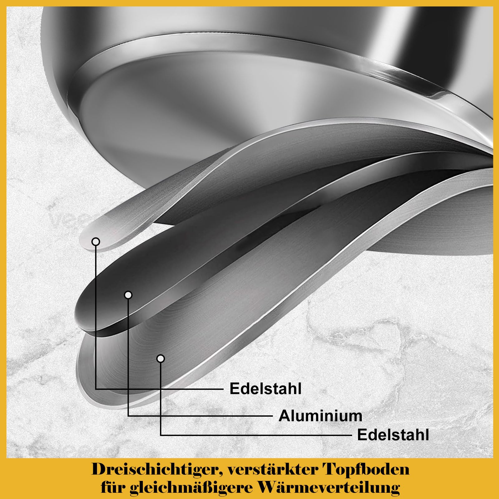Hunnycook Topfset Induktion - 15-teilig, Starkbodig Edelstahl Töpfe Set, Inklusive Kochtöpfe, Bratpfanne und 3 Küchenhelfer, Feststehende Griffe, Geeignet für Alle Herdarten, Spülmaschinengeeignet