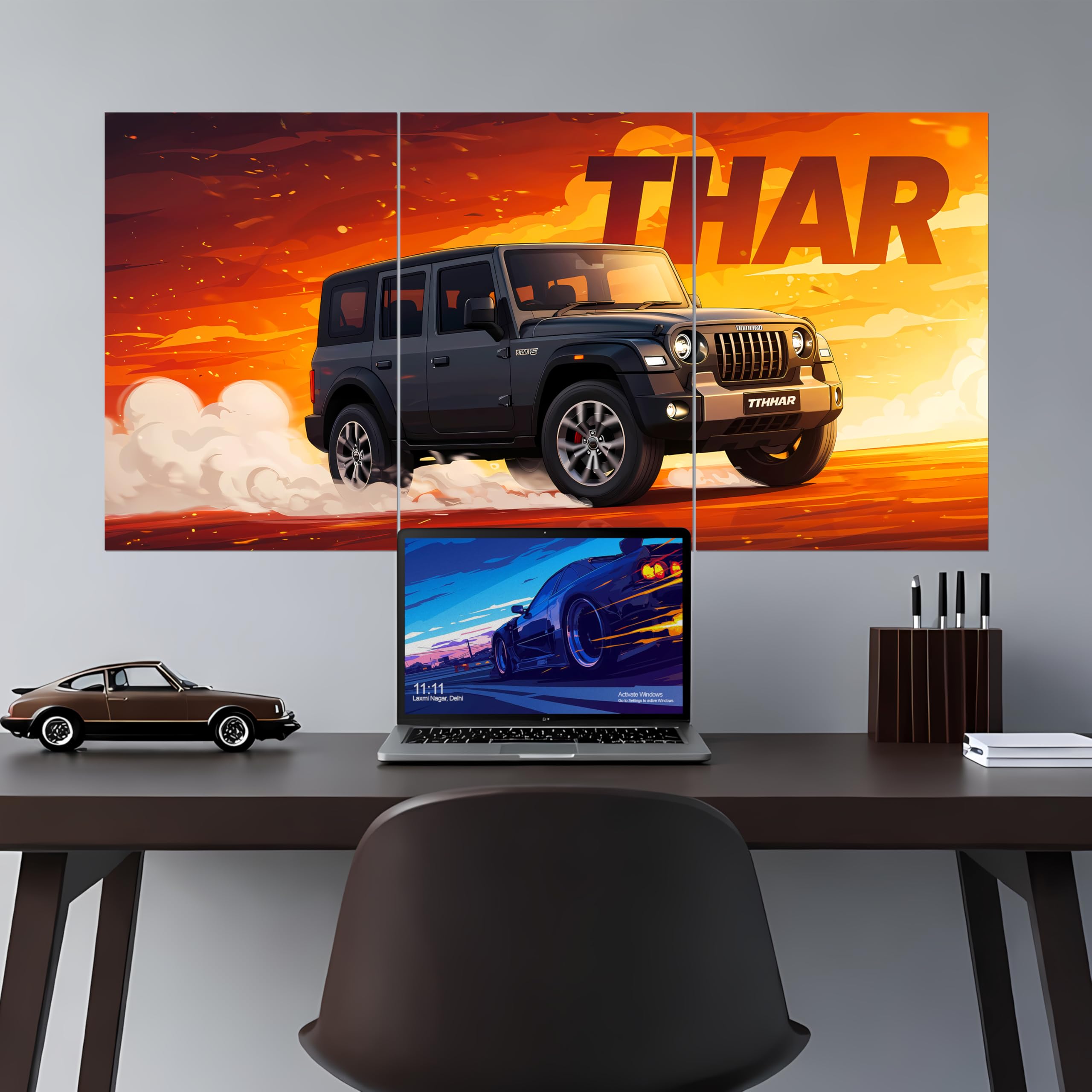 MODERN GALLERY MART Pack of 3 - Car Split Wall Posters | Size (12 x 18 Inch) | 300 GSM Premium Paper | Ideal Gift for Car Lovers, Wall Art for Home, Office & Garage - Glue Dots Included (Thar) 1