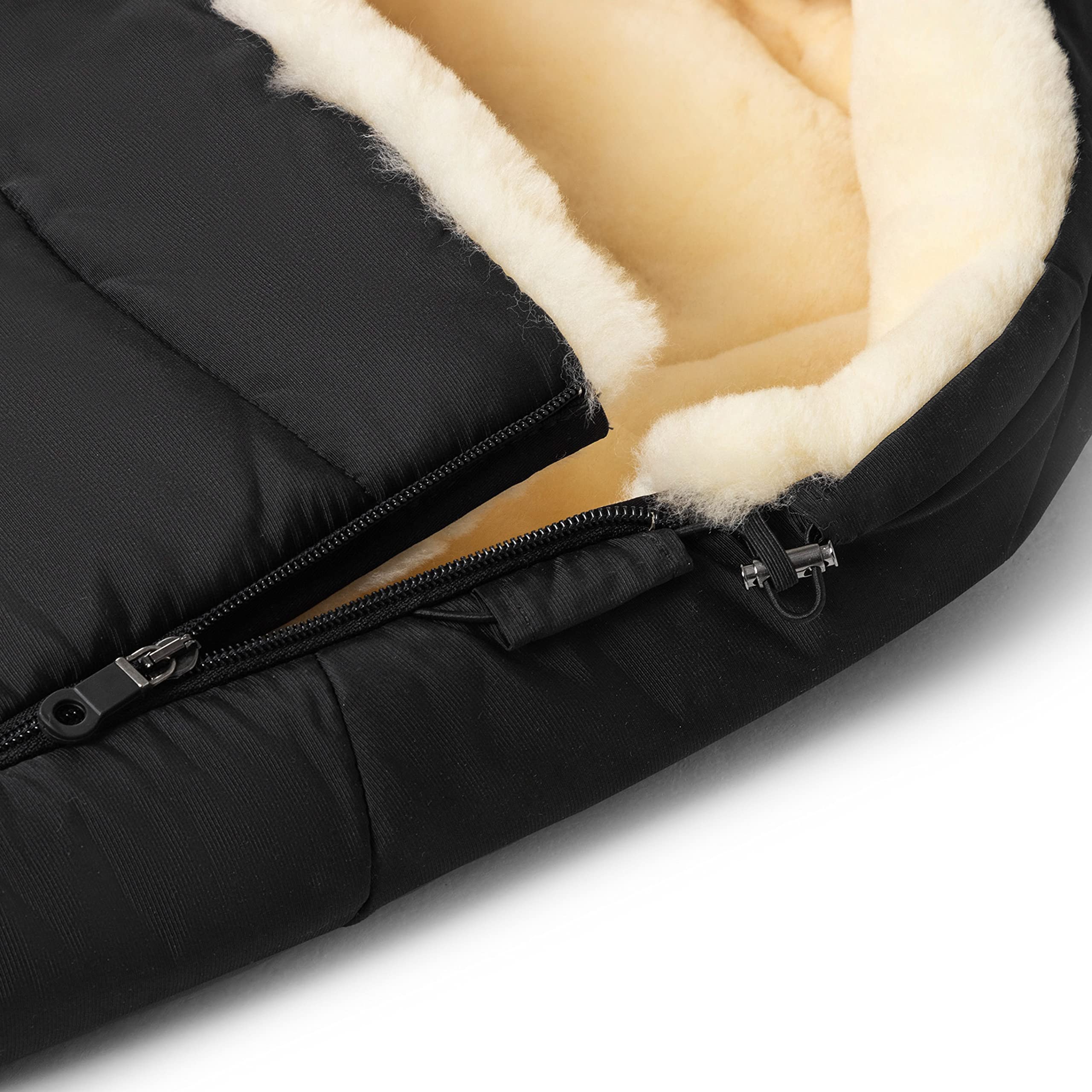 WERNER CHRIST BABY, Lammfell-Fußsack WARTH – warmer Kinderwagen-Fußsack aus medizinischem Fell für den Winter, für Buggys mit getrennten Beinen oder fixen Mittelsteg, ab. 6-36 Monate, in farbe schwarz